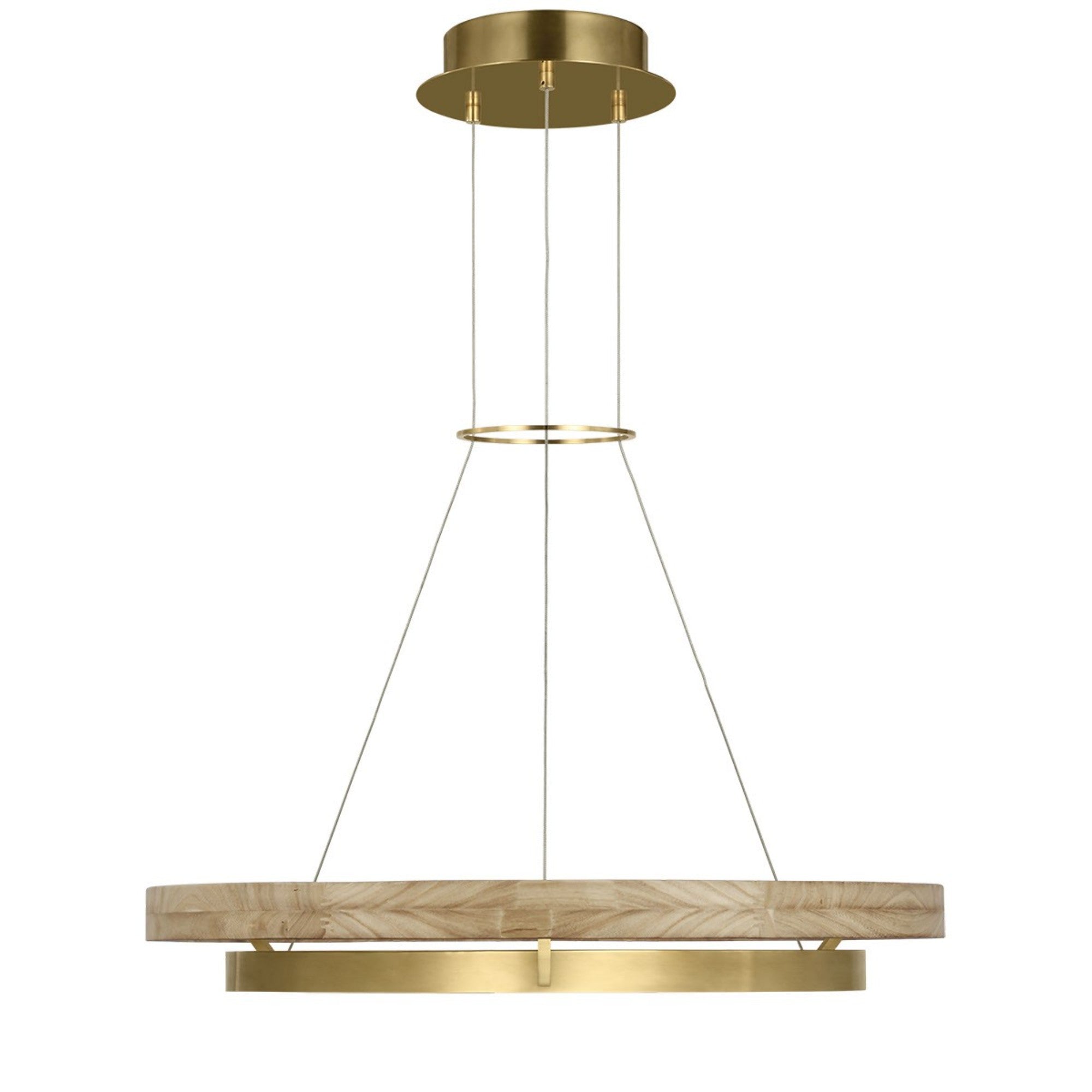 Grace 30" LED Chandelier, Antique Brass & Natural Oak Finish - Bees Lighting