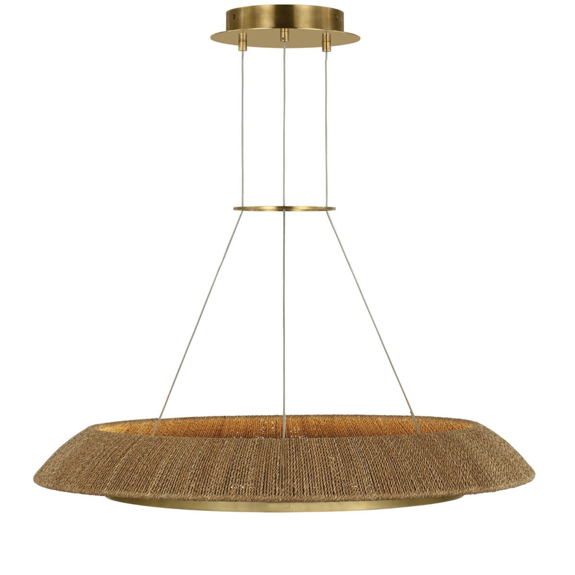 Noa 33" Medium Chandelier, 120-277V, Antique Brass with Natural Rattan Finish - Bees Lighting