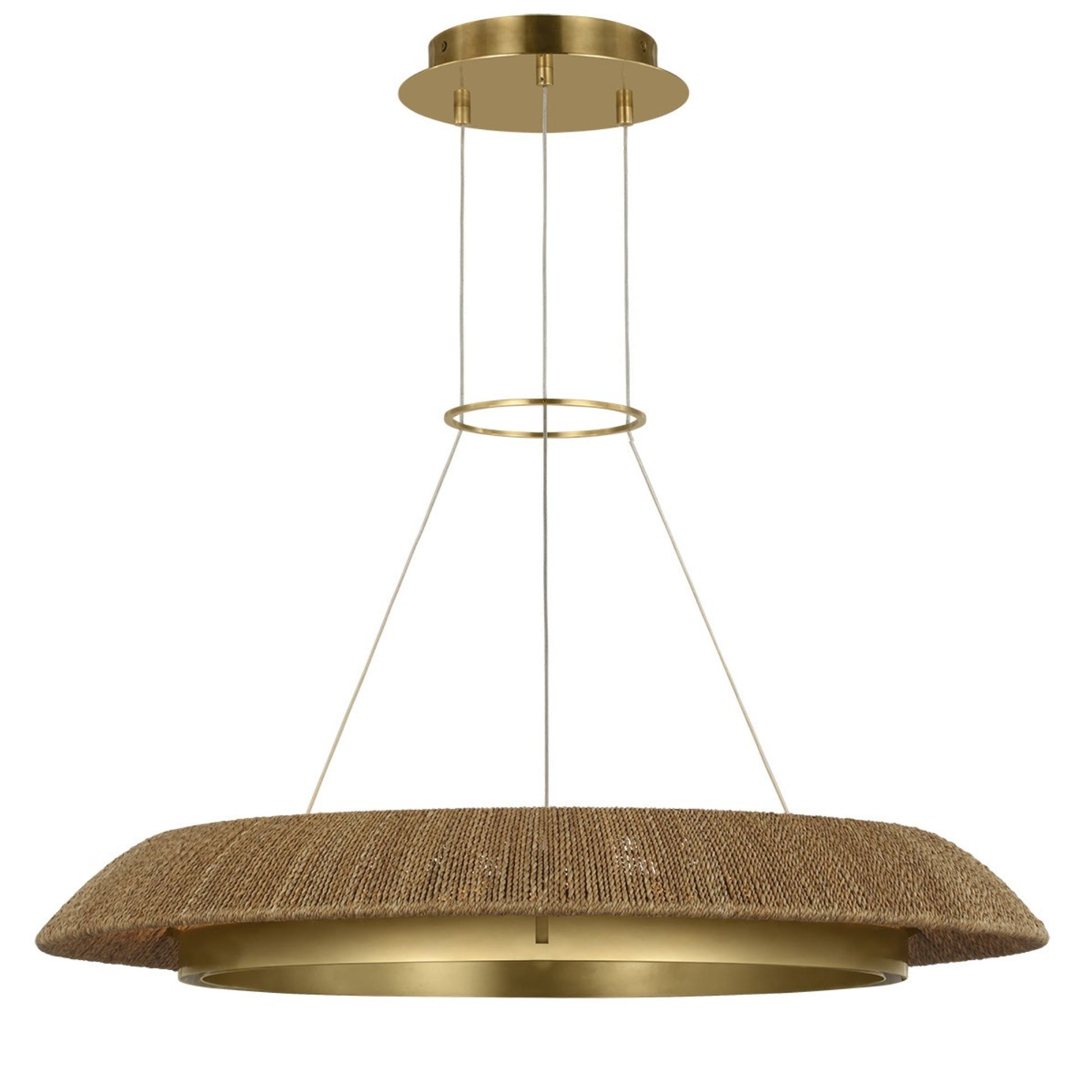 Noa 33" Medium Chandelier, 120-277V, Antique Brass with Natural Rattan Finish - Bees Lighting