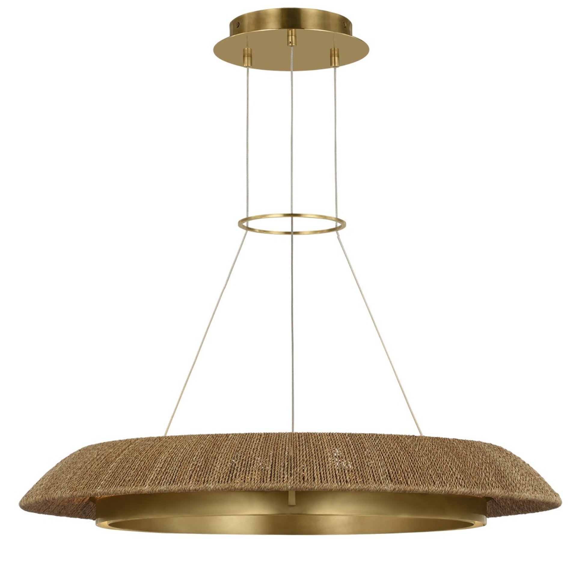 Noa 33" Medium Chandelier, 120-277V, Antique Brass with Natural Rattan Finish - Bees Lighting