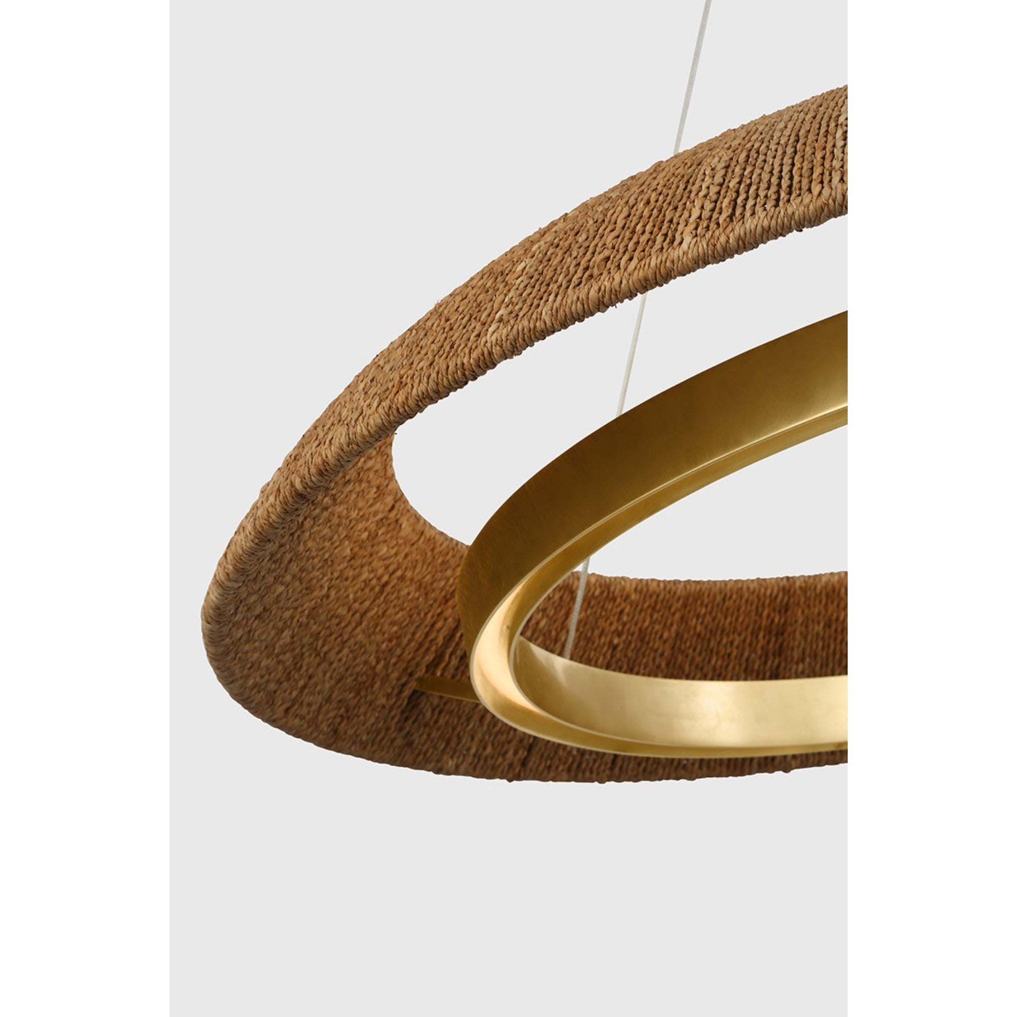 Noa 33" Medium Chandelier, 120-277V, Antique Brass with Natural Rattan Finish - Bees Lighting