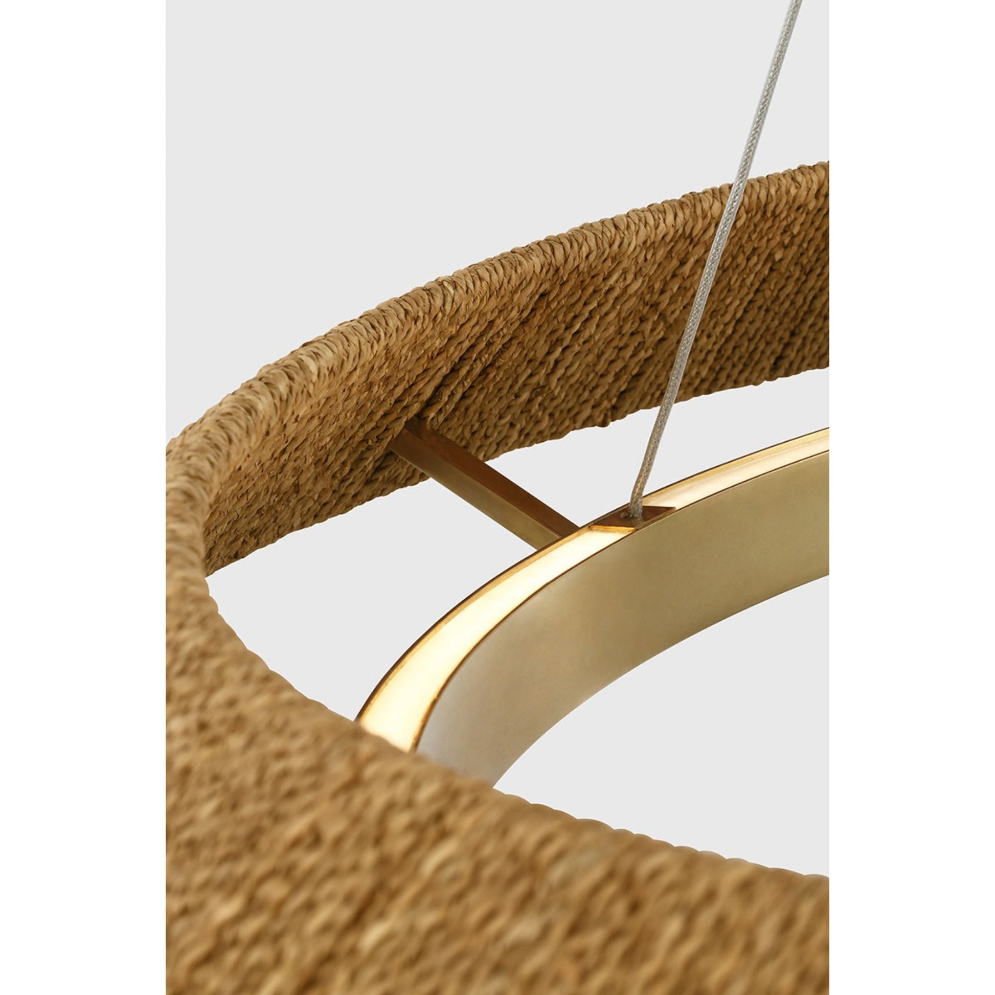 Noa 33" Medium Chandelier, 120-277V, Antique Brass with Natural Rattan Finish - Bees Lighting