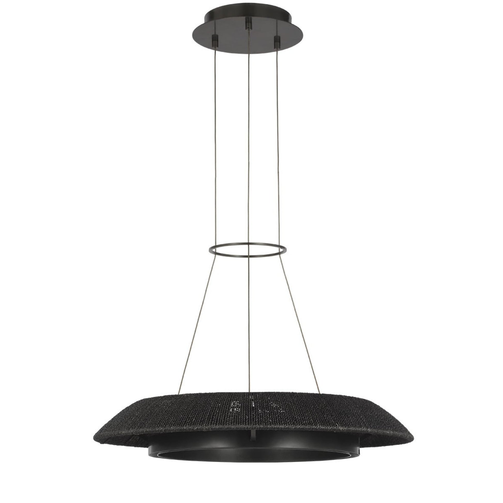Noa 27" Small Chandelier, 120-277V, Bronze with Washed Black Rattan Finish - Bees Lighting