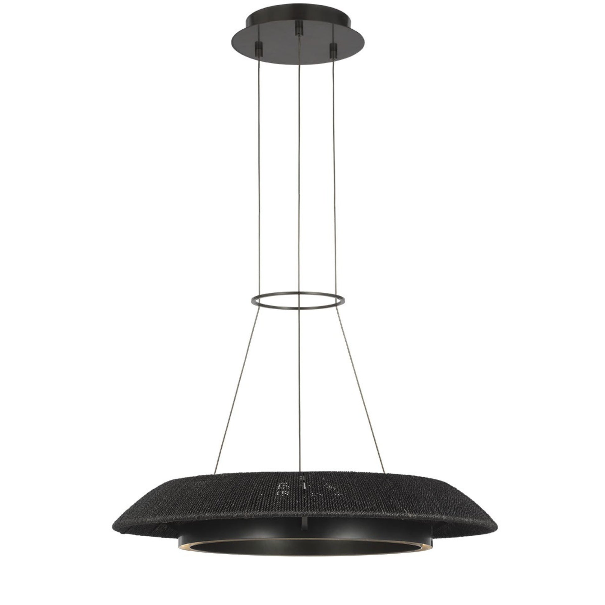 Noa 27" Small Chandelier, 120-277V, Bronze with Washed Black Rattan Finish - Bees Lighting