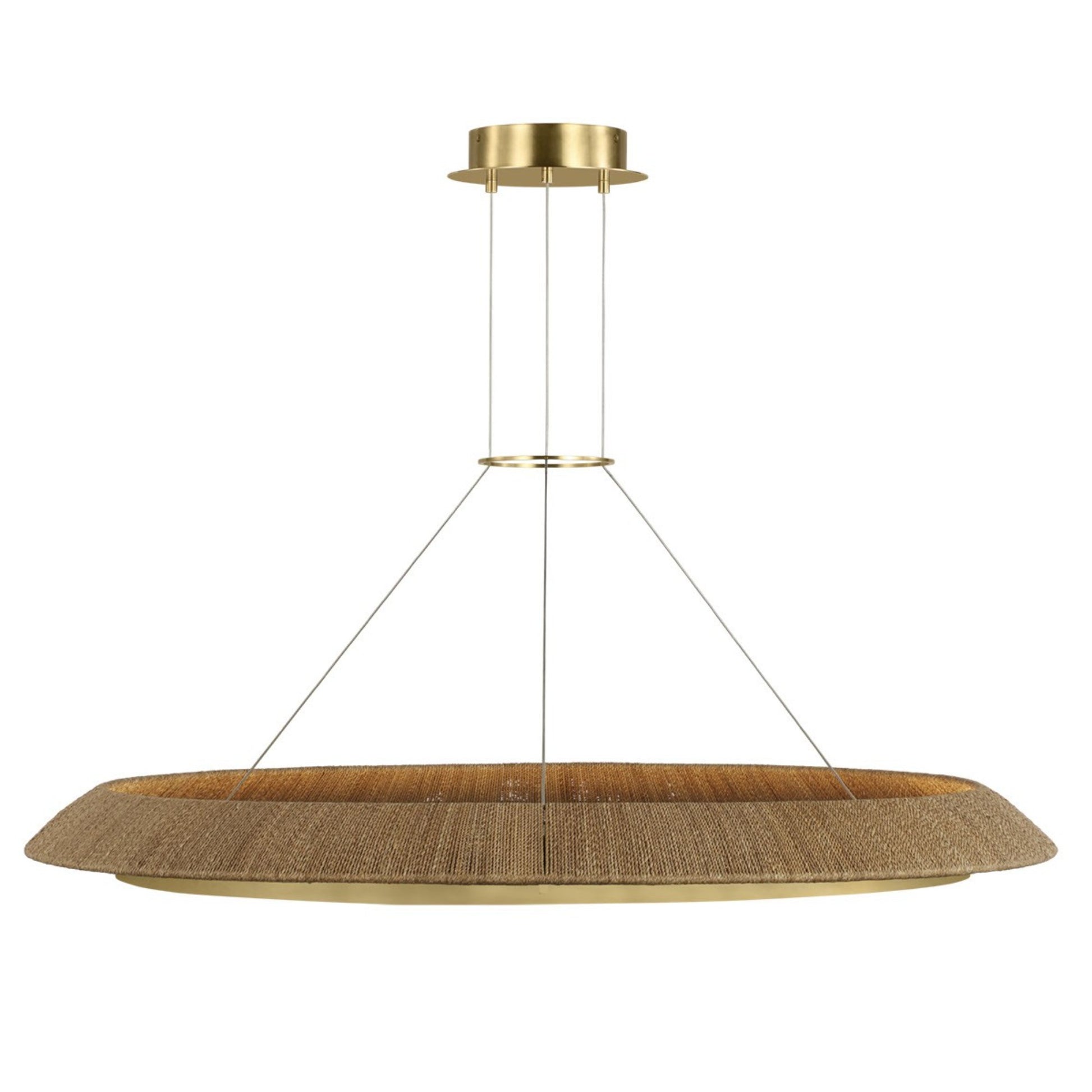 Noa 51" X-Large Chandelier, 120-277V, Antique Brass with Natural Rattan Finish - Bees Lighting