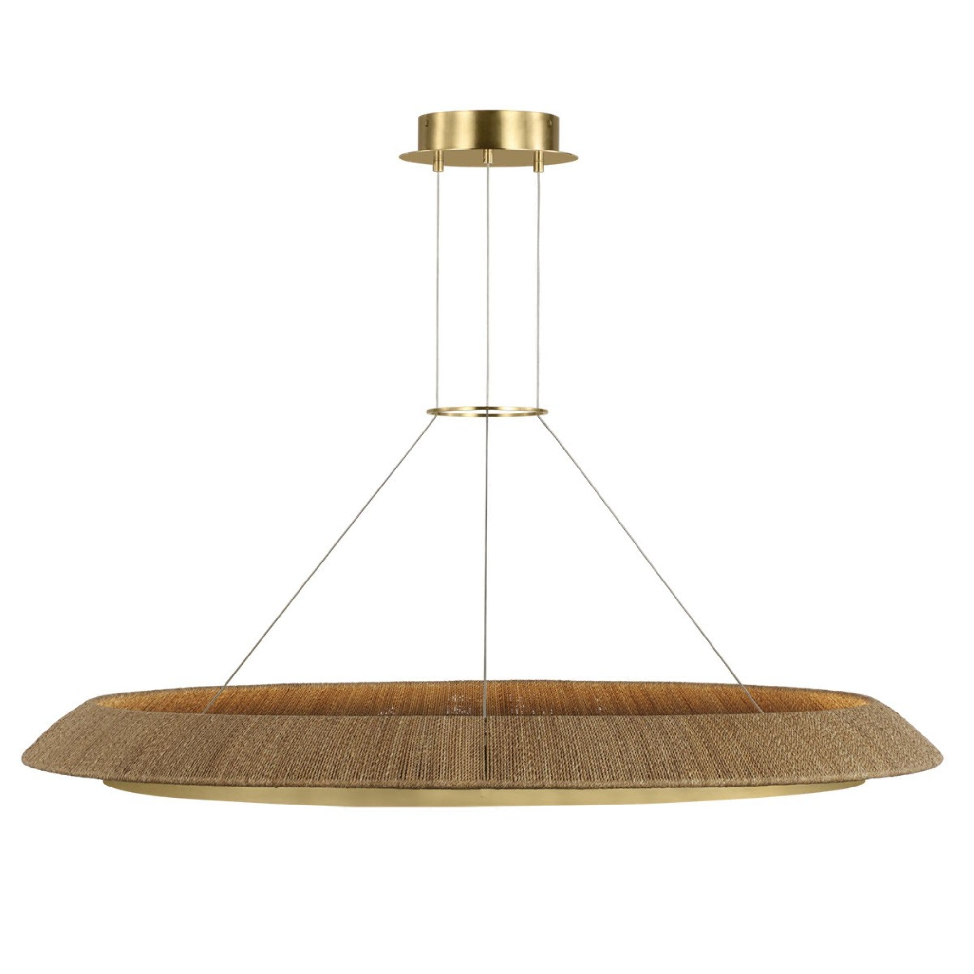 Noa 51" X-Large Chandelier, 120-277V, Antique Brass with Natural Rattan Finish - Bees Lighting