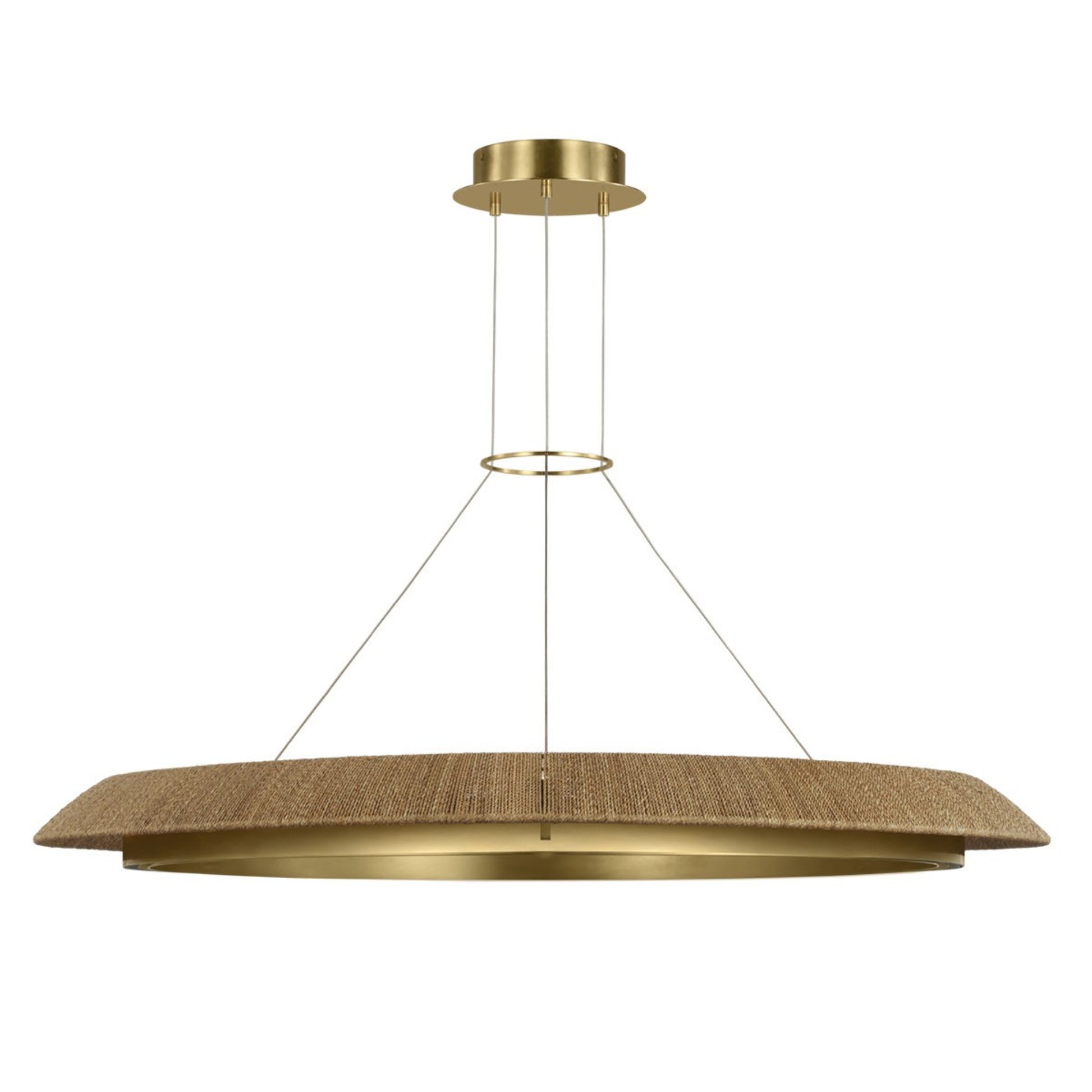 Noa 51" X-Large Chandelier, 120-277V, Antique Brass with Natural Rattan Finish - Bees Lighting