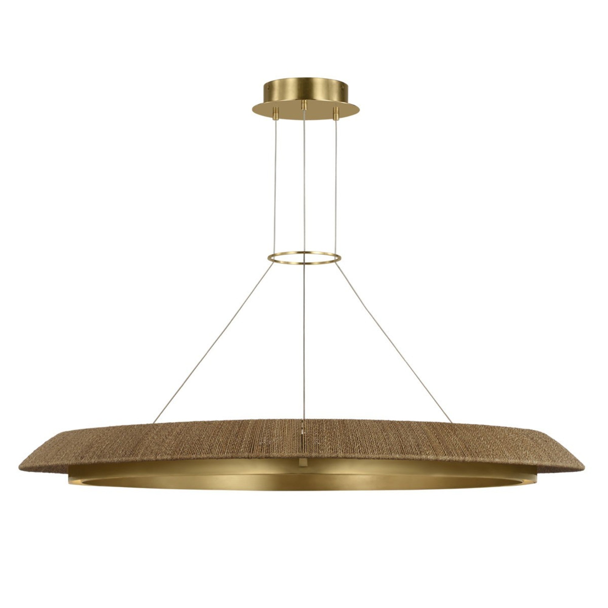 Noa 51" X-Large Chandelier, 120-277V, Antique Brass with Natural Rattan Finish - Bees Lighting