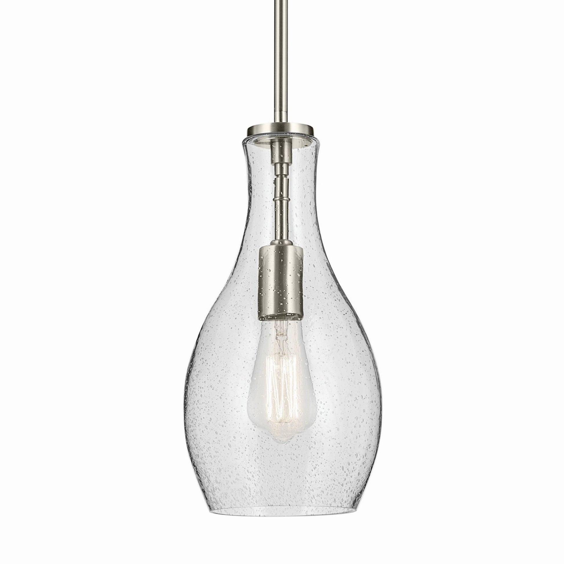 Everly 7" Pendant, Brushed Nickel Finish, Clear Seeded Glass - Bees Lighting