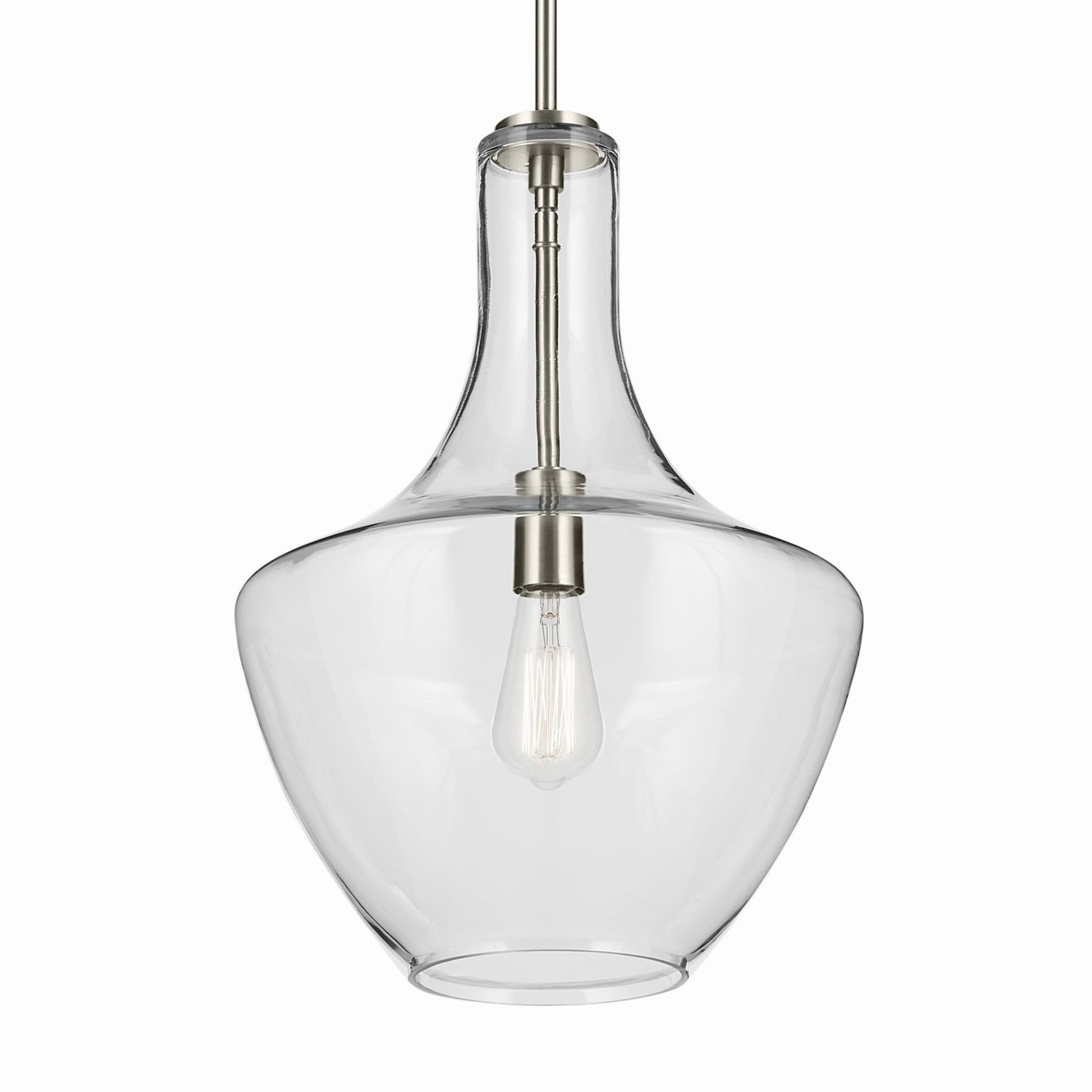 Everly 14" Bell Pendant, Brushed Nickel Finish, Clear Glass - Bees Lighting