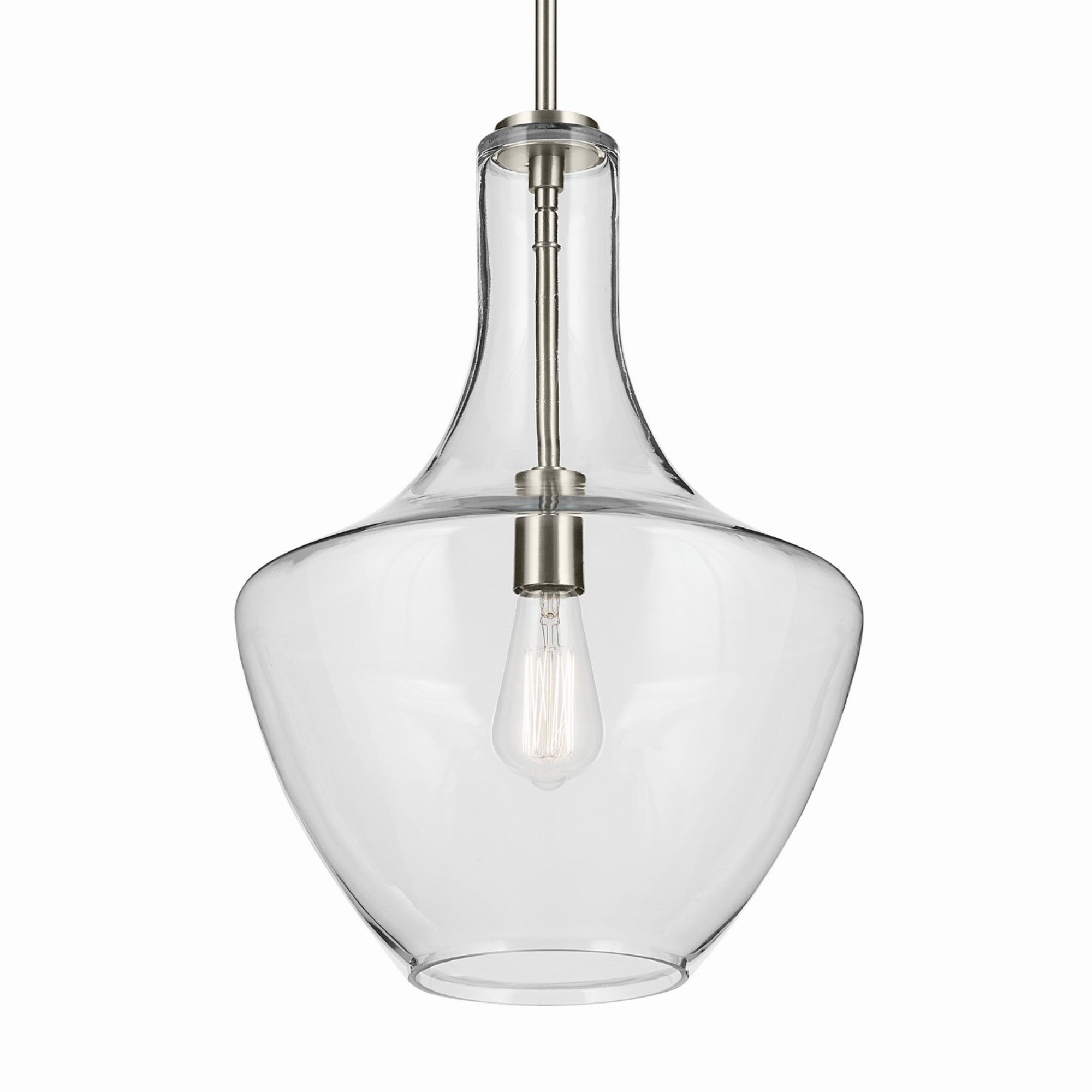 Everly 14" Bell Pendant, Brushed Nickel Finish, Clear Glass - Bees Lighting