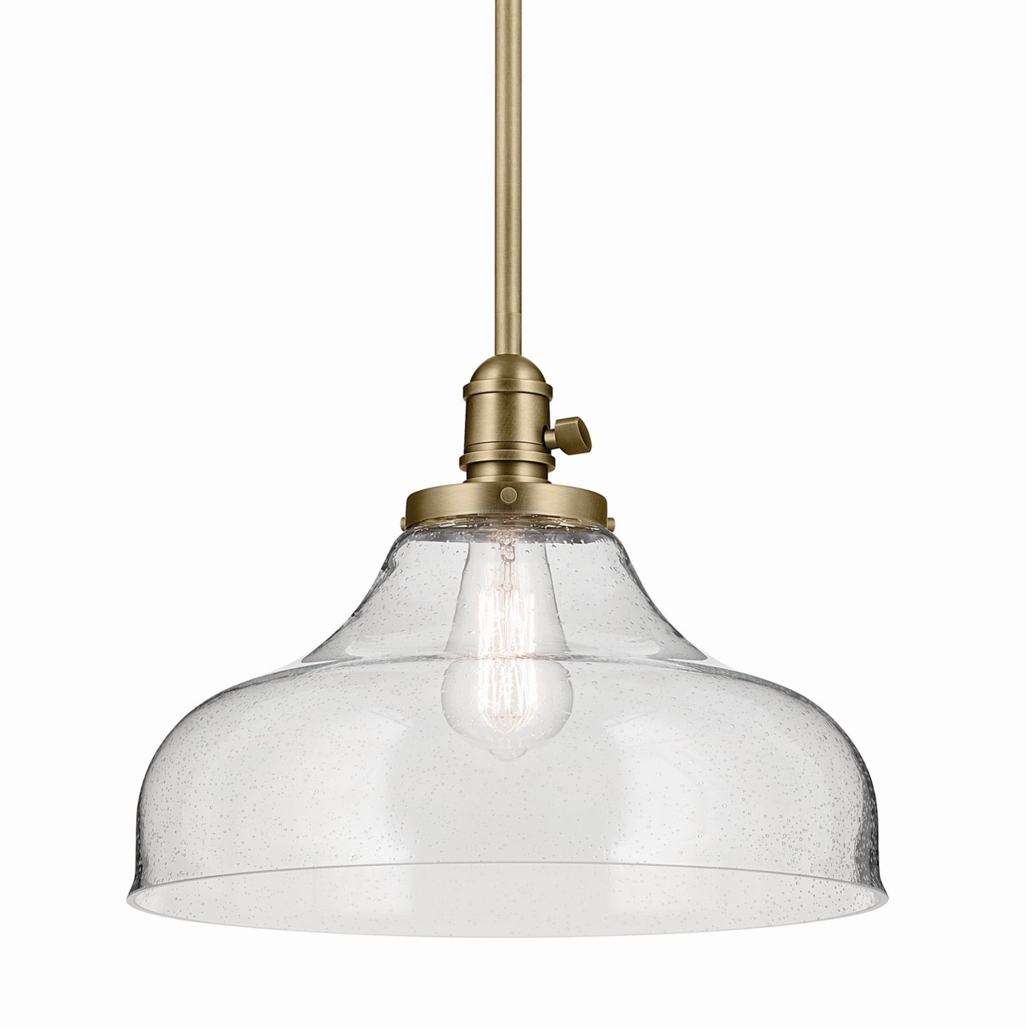 Avery 15" Bell Pendant Light with Clear Seeded Glass, Natural Brass Finish - Bees Lighting