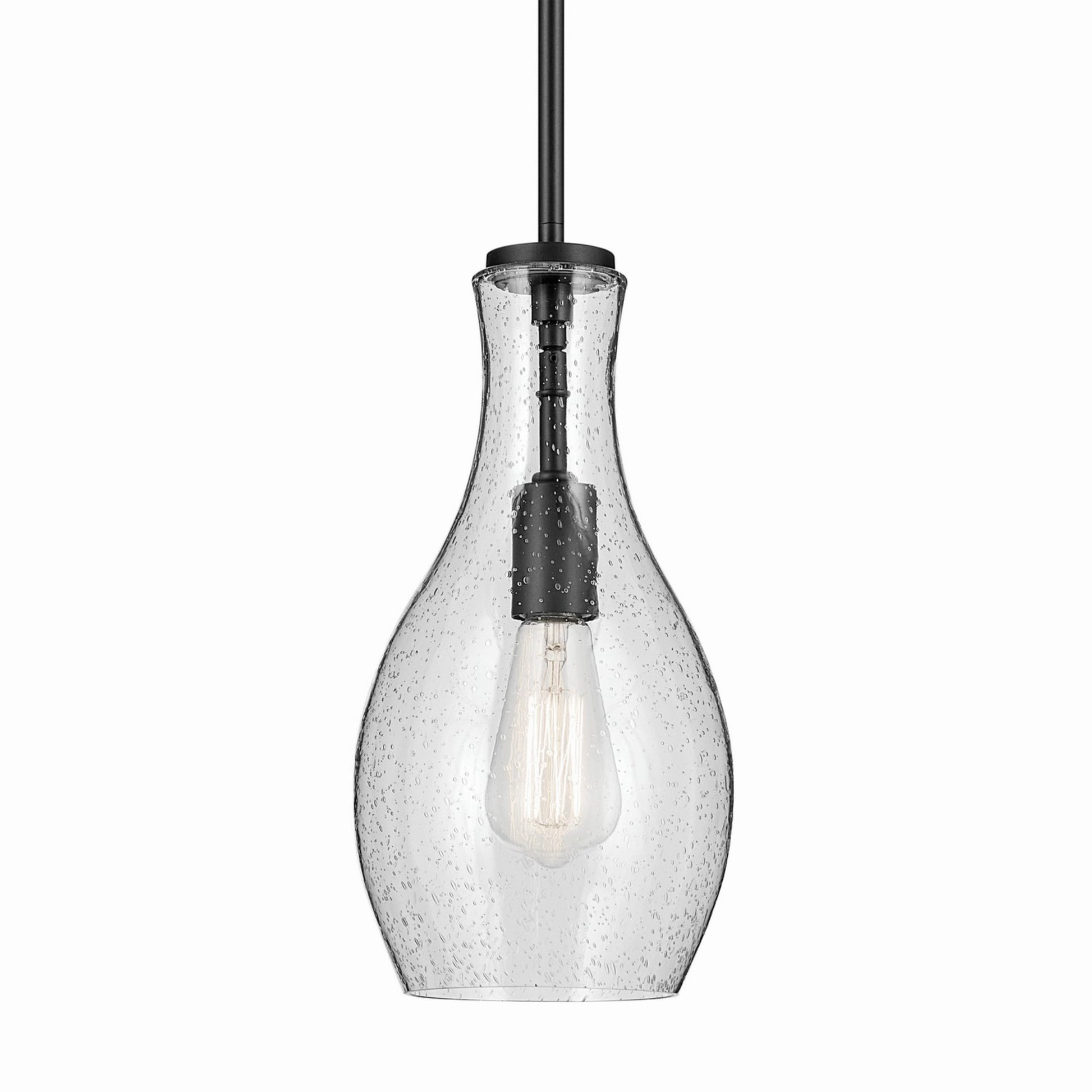 Everly 7" Pendant, Black Finish, Clear Seeded Glass - Bees Lighting