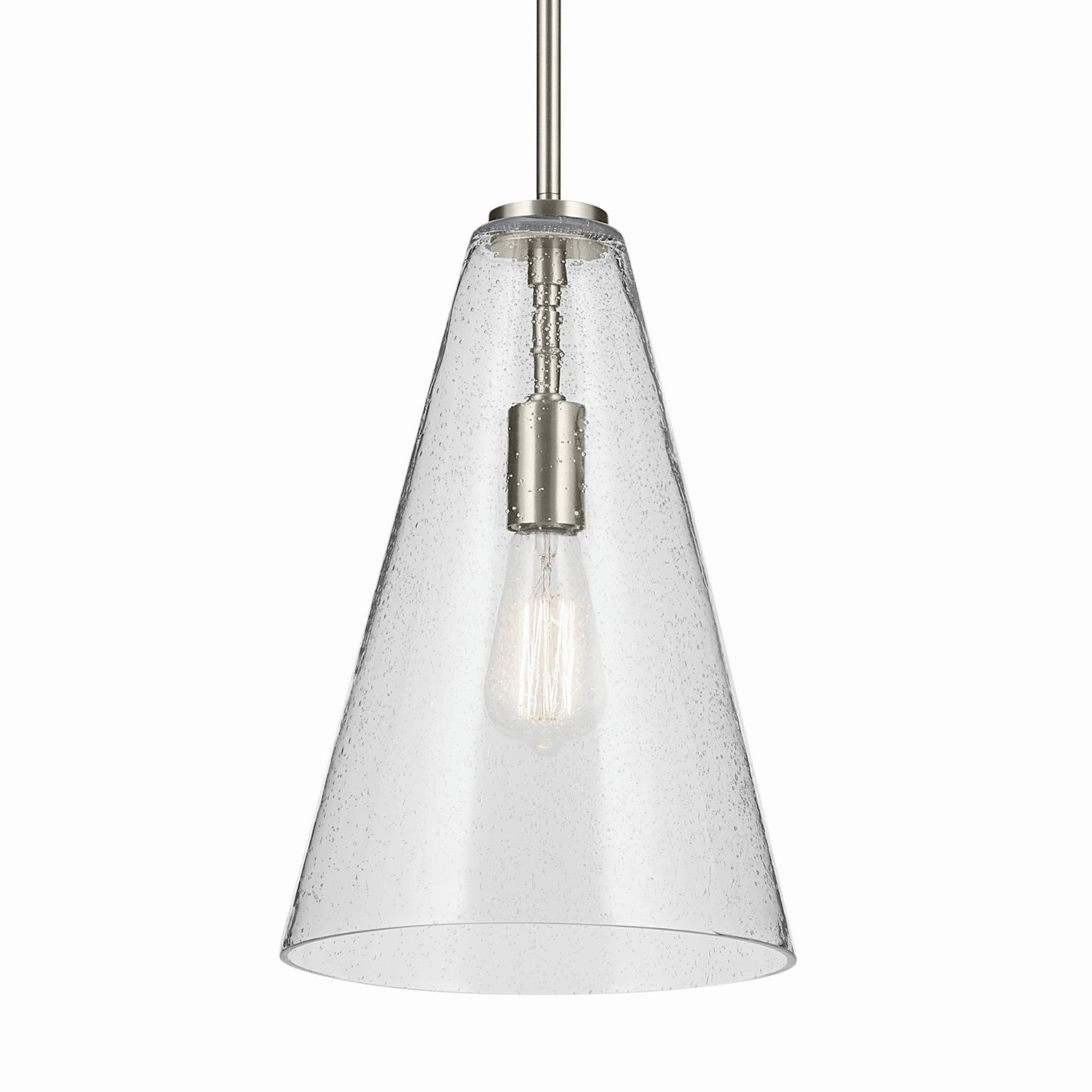 Everly 10" Cone Pendant, Brushed Nickel Finish, Clear Seeded Glass - Bees Lighting