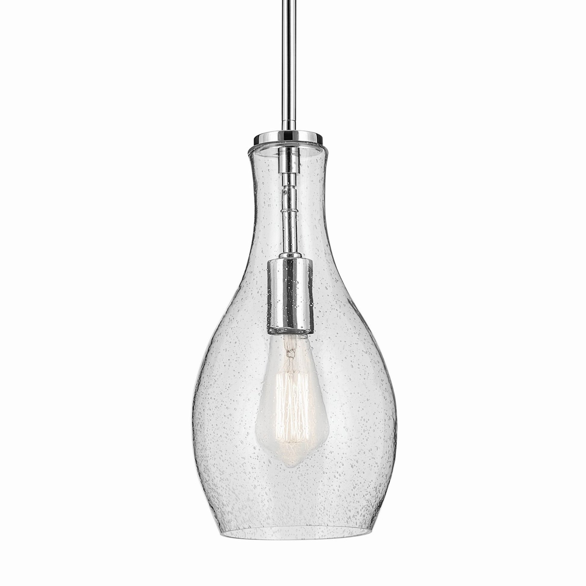 Everly 7" Pendant, Chrome Finish, Clear Seeded Glass - Bees Lighting