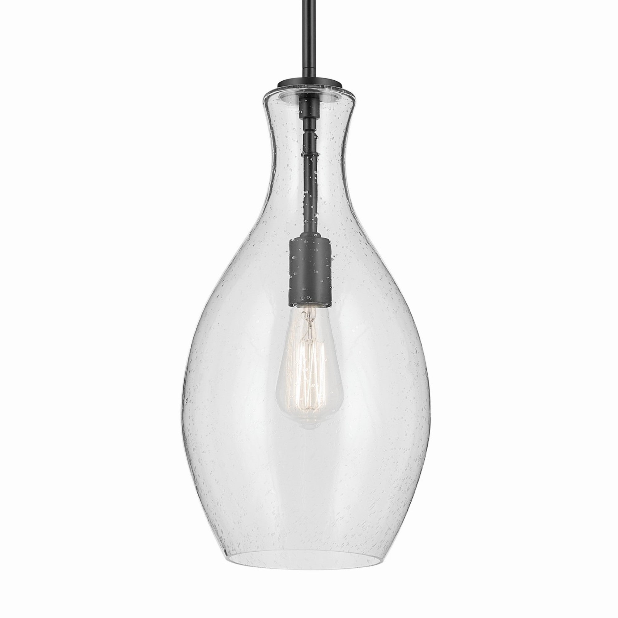 Everly 18" 1-Light Mini Pendant Light with Clear Seeded Glass, Black Finish - Bees Lighting