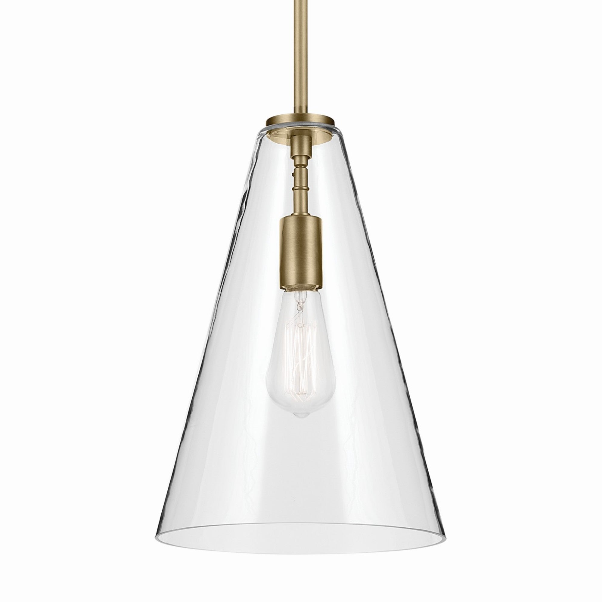 Everly 15" 1-Light Cone Pendant Light with Clear Glass, Natural Brass Finish - Bees Lighting