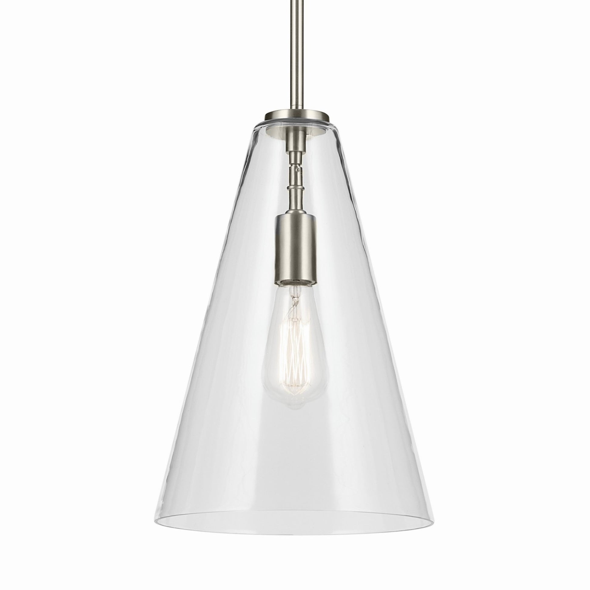 Everly 10" Cone Pendant, Brushed Nickel Finish, Clear Glass - Bees Lighting