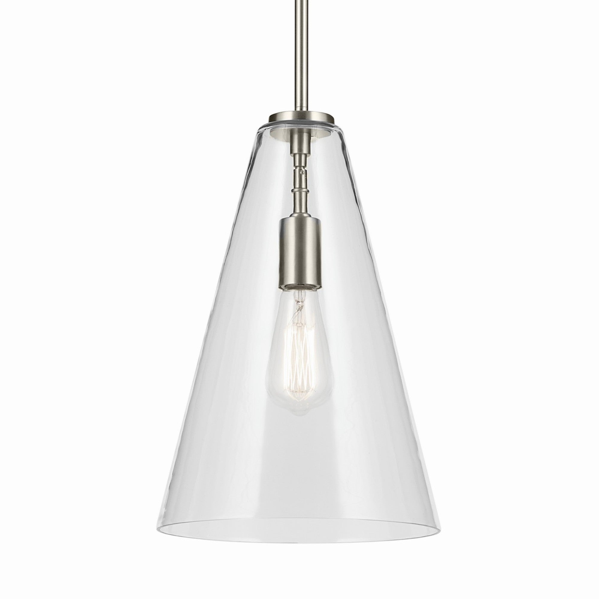 Everly 10" Cone Pendant, Brushed Nickel Finish, Clear Glass - Bees Lighting