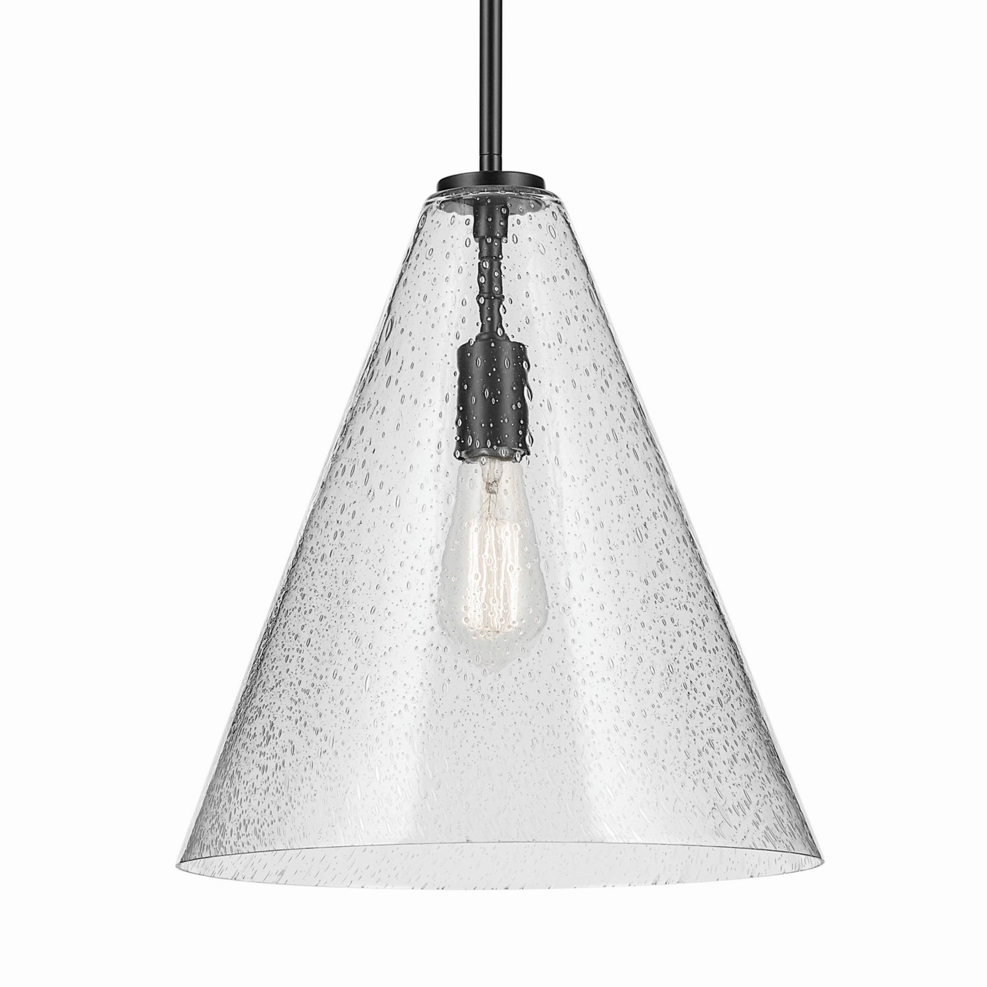Everly 14" Cone Pendant, Black Finish, Clear Seeded Glass - Bees Lighting