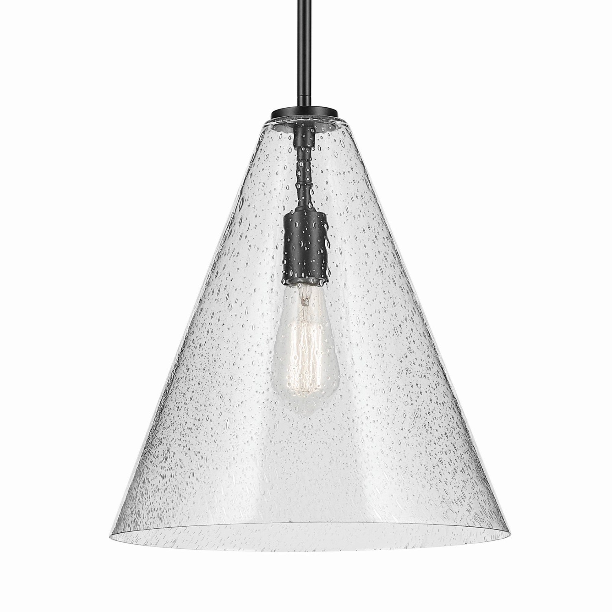 Everly 14" Cone Pendant, Black Finish, Clear Seeded Glass - Bees Lighting