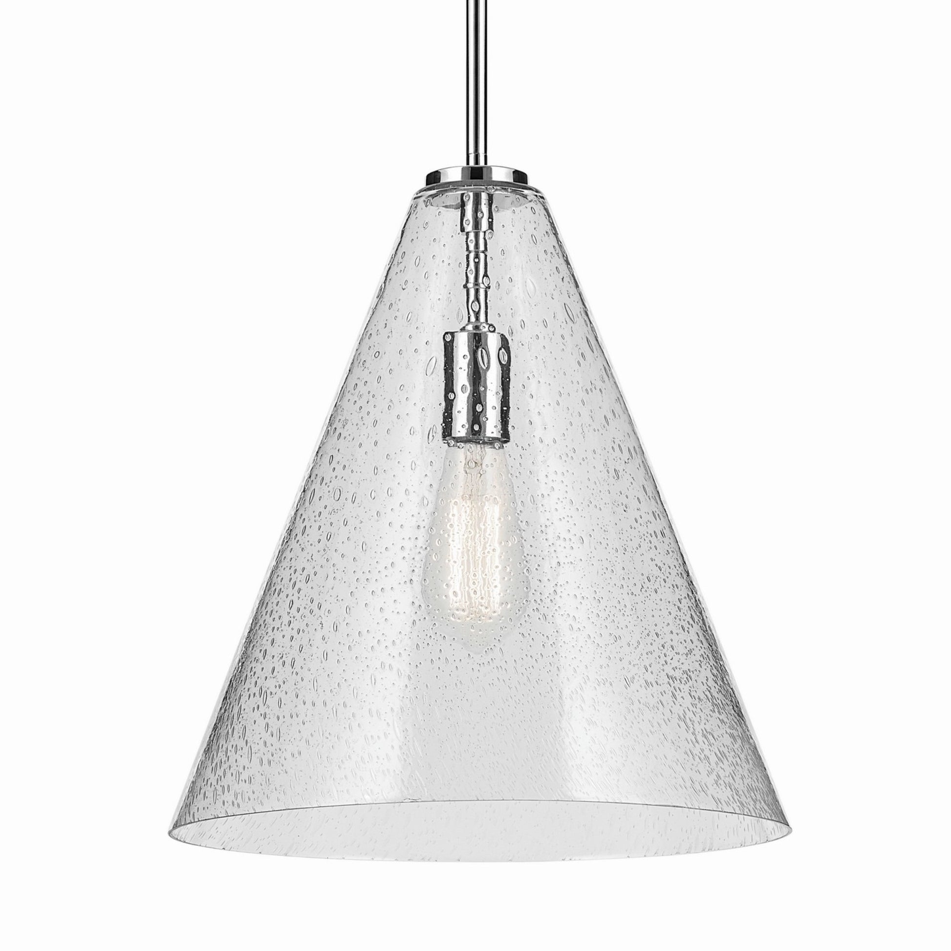 Everly 14" Cone Pendant, Chrome Finish, Clear Seeded Glass - Bees Lighting