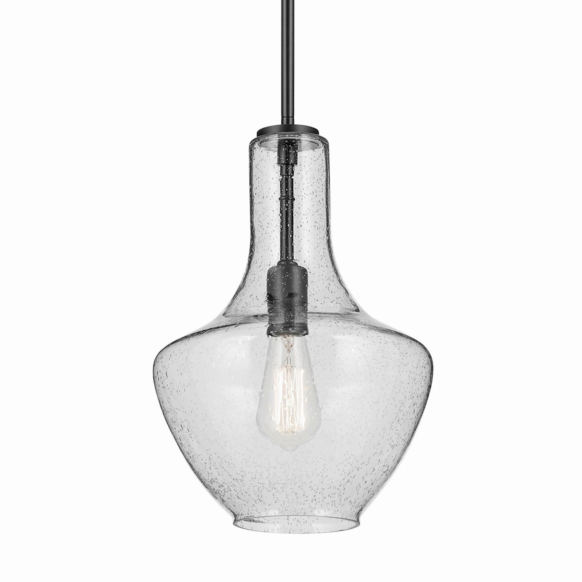 Everly 11" Pendant, Black Finish, Clear Seeded Glass - Bees Lighting