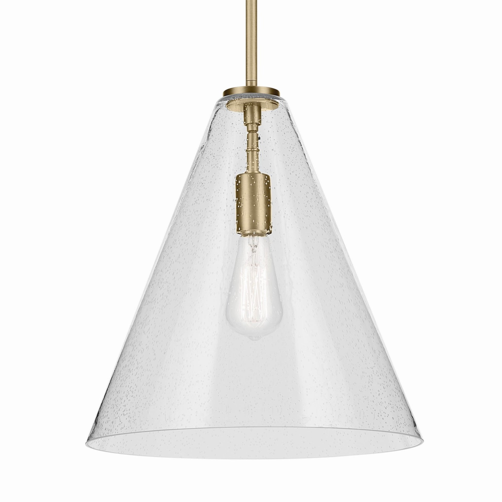 Everly 14" Cone Pendant, Natural Brass Finish, Clear Seeded Glass - Bees Lighting