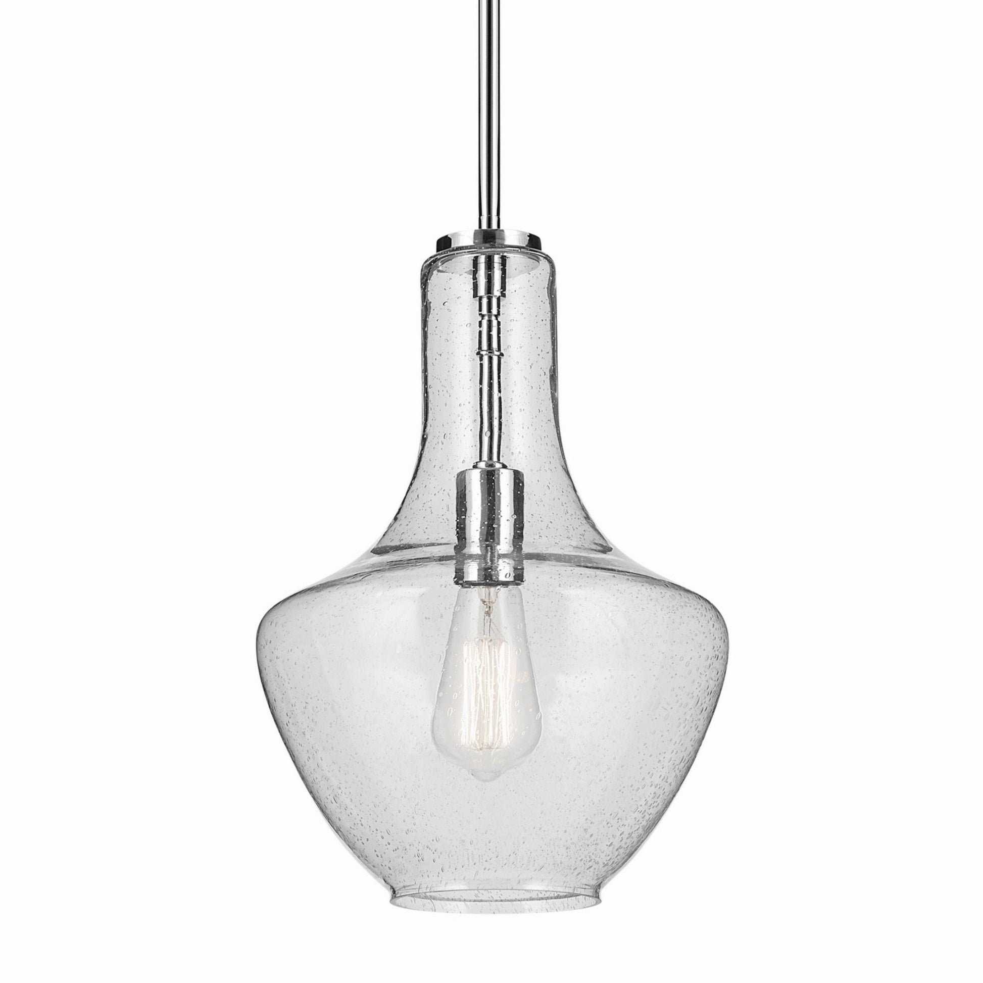 Everly 11" Pendant, Chrome Finish, Clear Seeded Glass - Bees Lighting