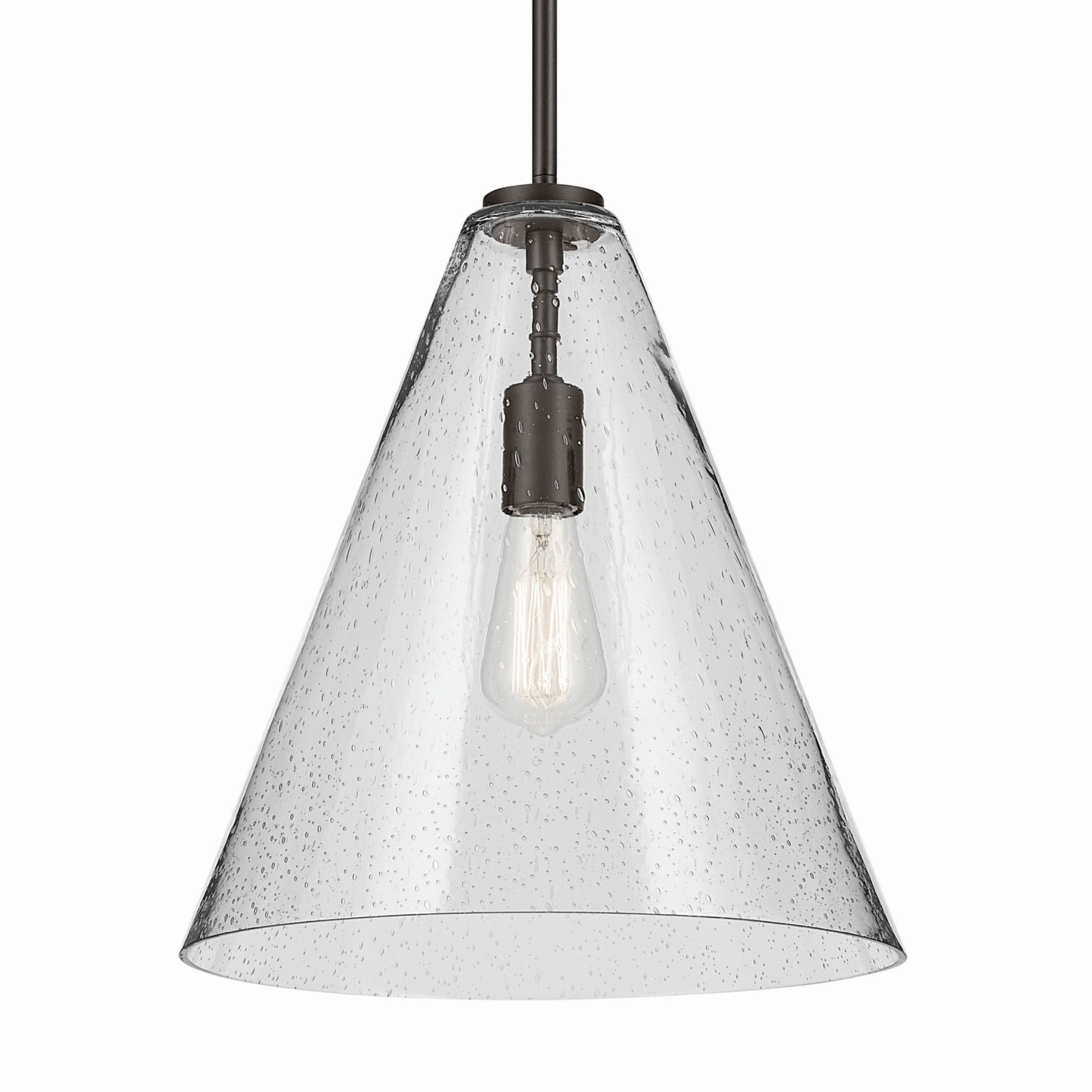 Everly 14" Cone Pendant, Olde Bronze Finish, Clear Seeded Glass - Bees Lighting
