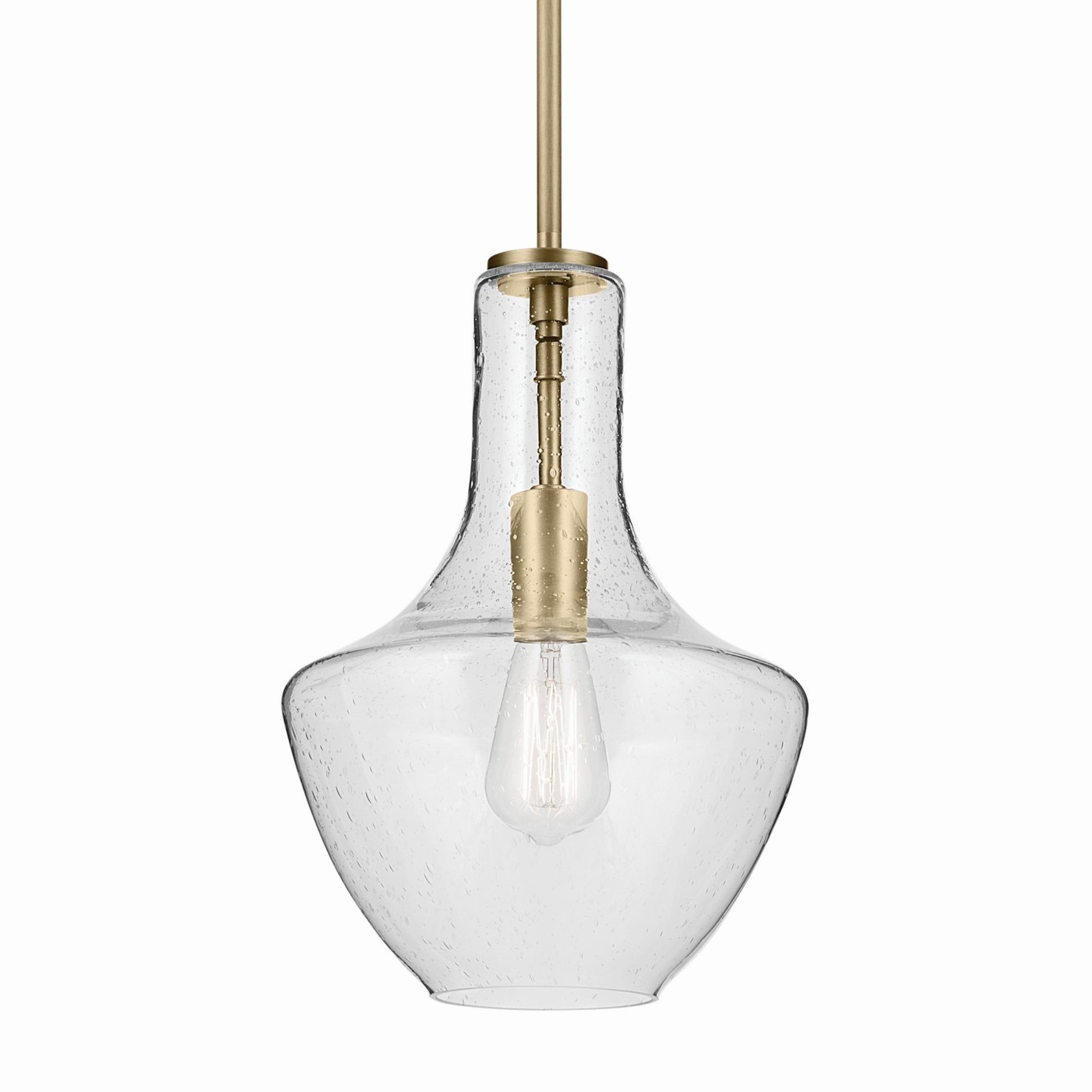 Everly 15" 1-Light Bell Pendant Light with Clear Seeded Glass, Natural Brass Finish - Bees Lighting
