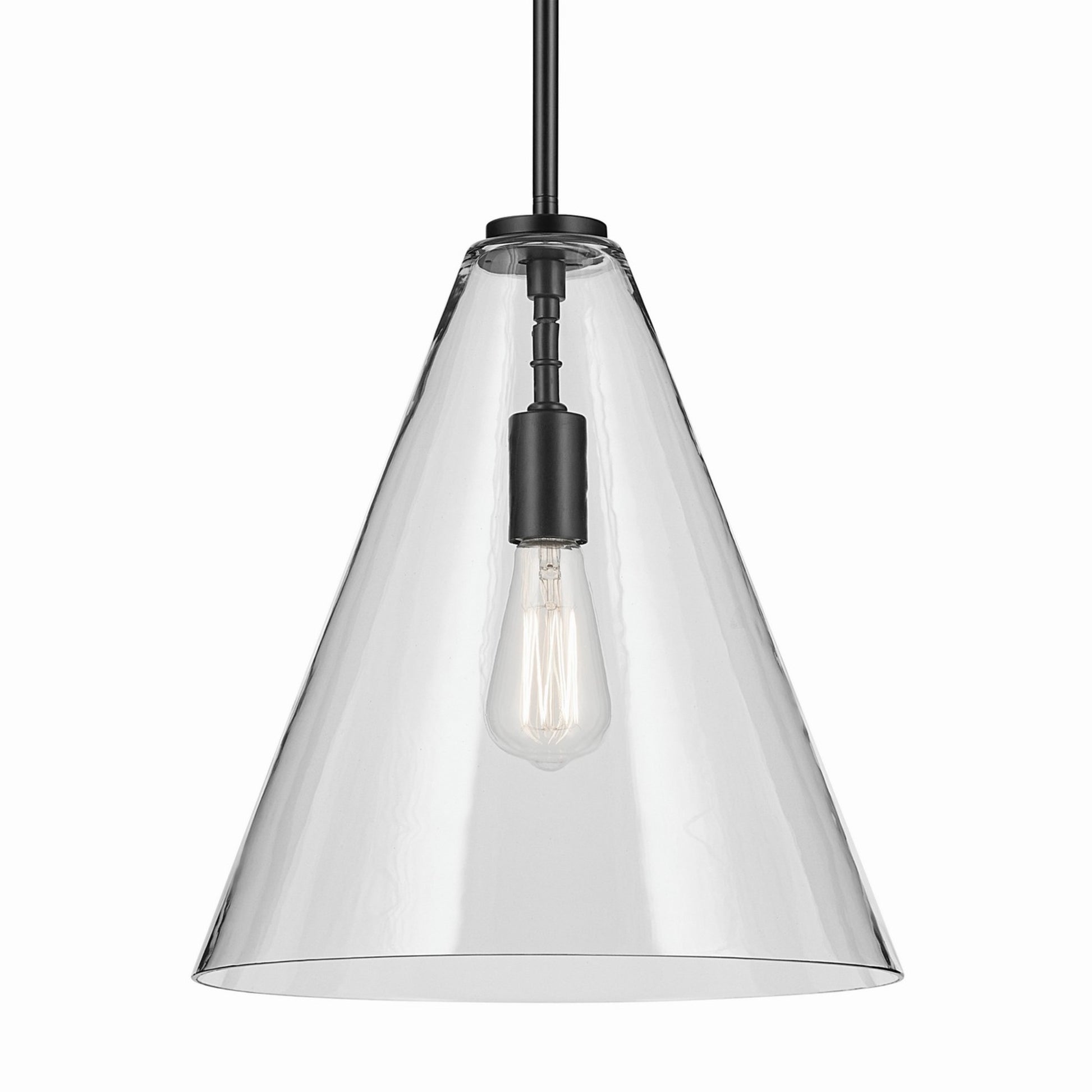 Everly 14" Cone Pendant, Black Finish, Clear Glass - Bees Lighting