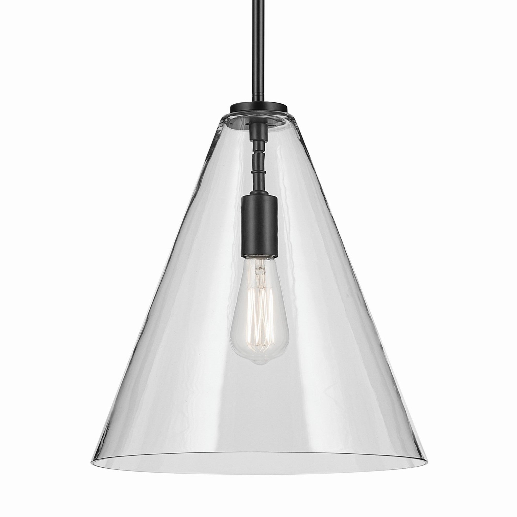 Everly 14" Cone Pendant, Black Finish, Clear Glass - Bees Lighting