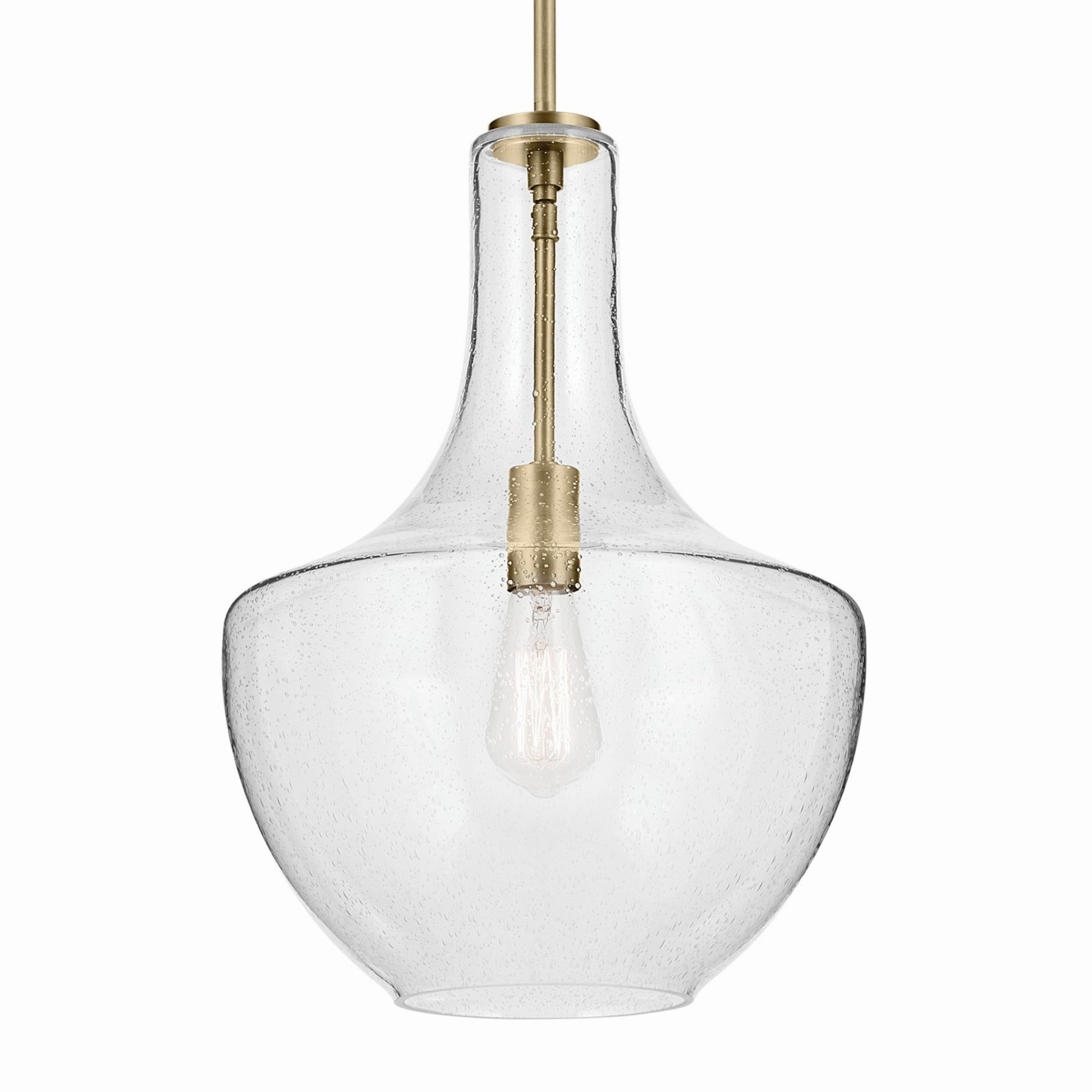 Everly 14" Bell Pendant, Natural Brass Finish, Clear Seeded Glass - Bees Lighting