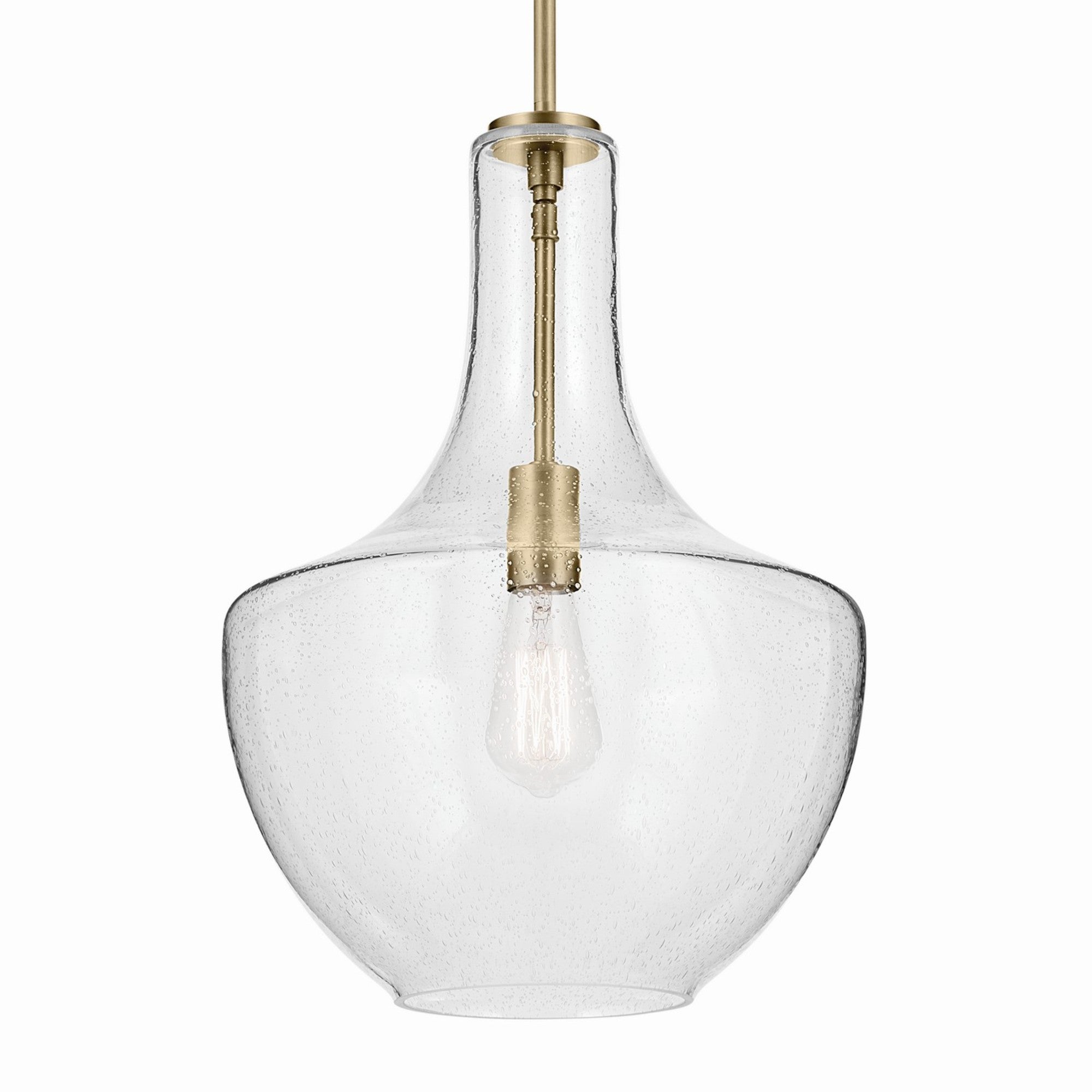 Everly 14" Bell Pendant, Natural Brass Finish, Clear Seeded Glass - Bees Lighting