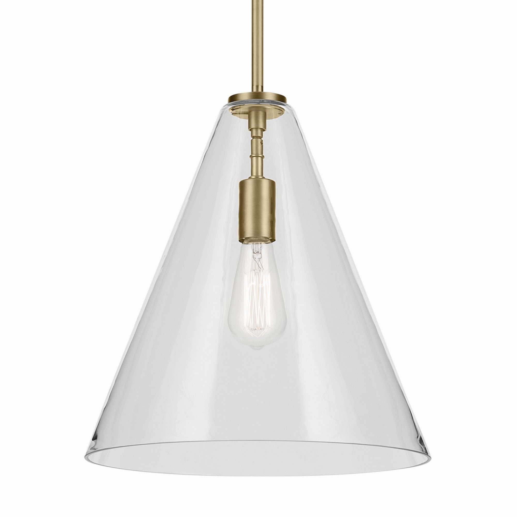 Everly 16" 1-Light Cone Pendant Light with Clear Glass, Natural Brass Finish - Bees Lighting