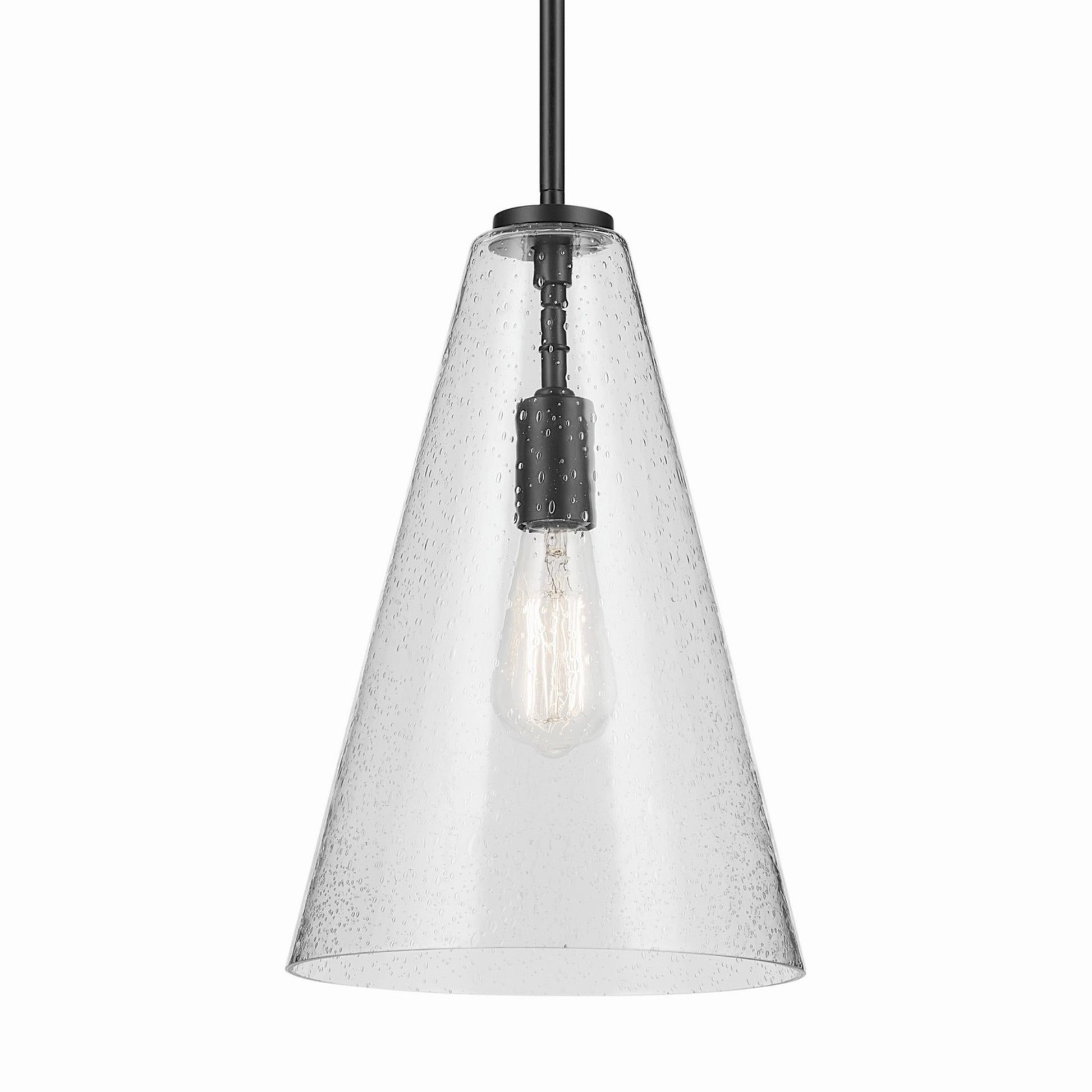 Everly 10" Cone Pendant, Black Finish, Clear Seeded Glass - Bees Lighting