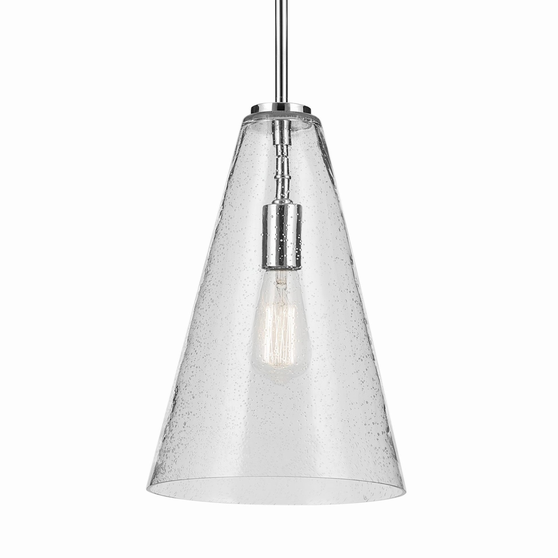 Everly 10" Cone Pendant, Chrome Finish, Clear Seeded Glass - Bees Lighting