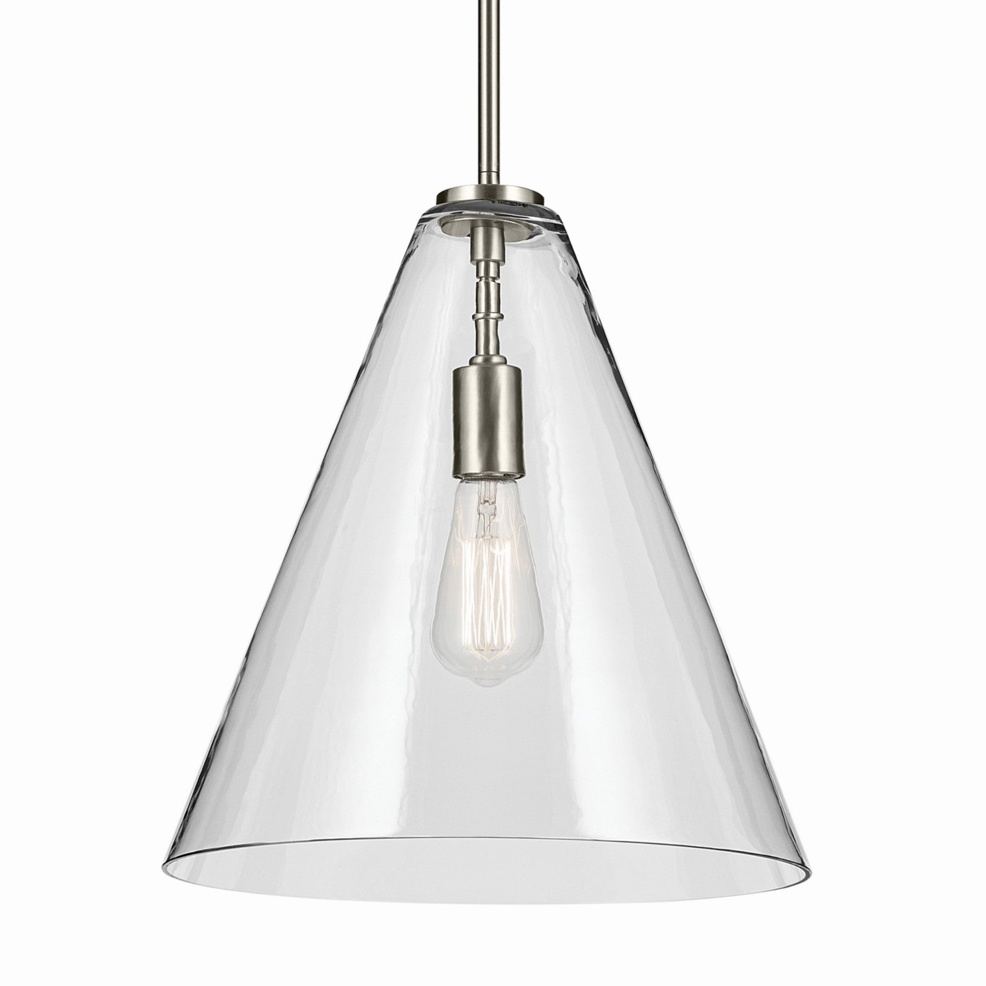 Everly 14" Cone Pendant, Brushed Nickel Finish, Clear Glass - Bees Lighting