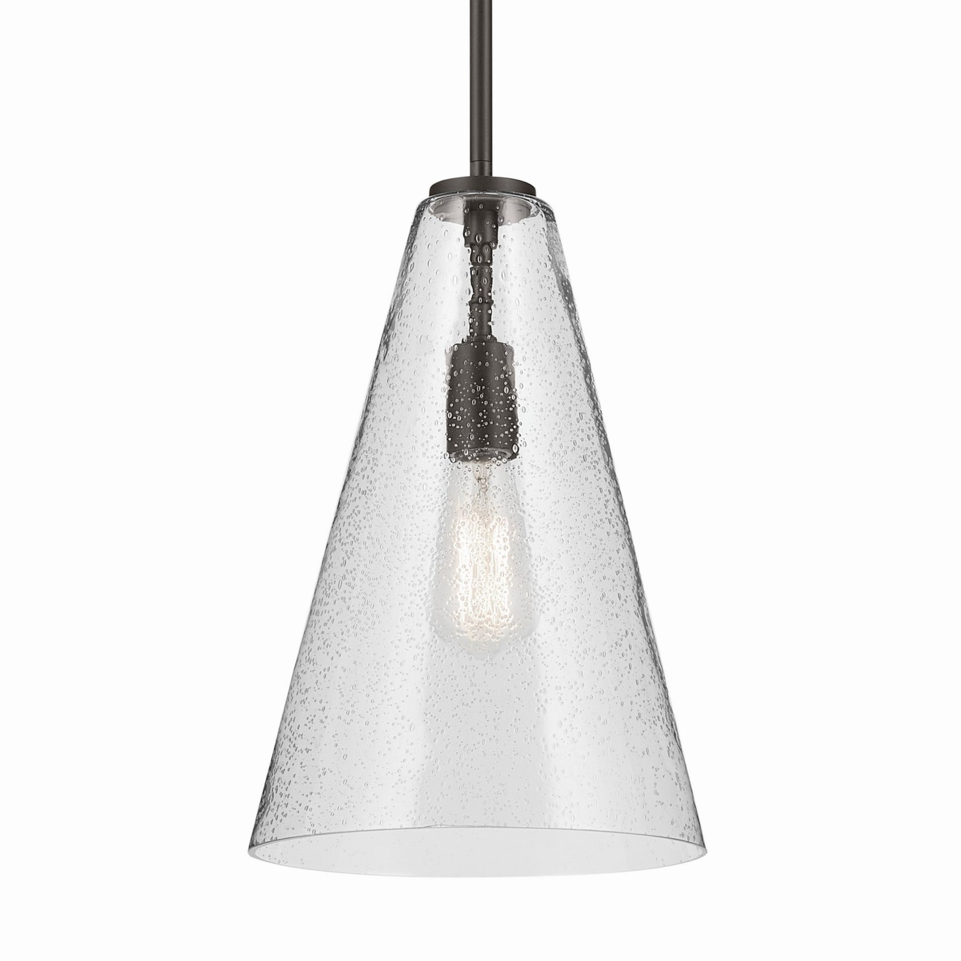 Everly 10" Cone Pendant, Olde Bronze Finish, Clear Seeded Glass - Bees Lighting
