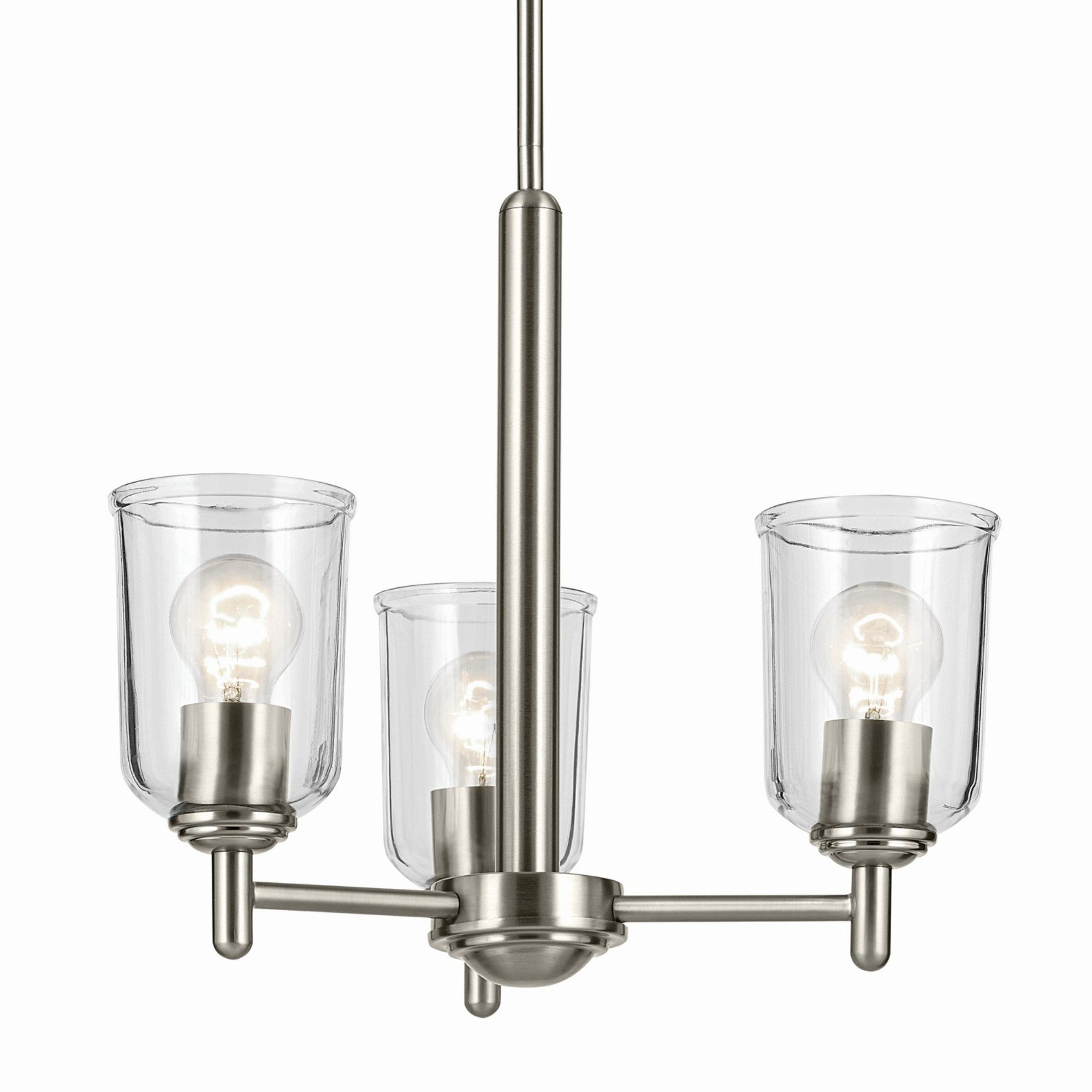 Shailene 18" 3-Light Mini Chandelier, Brushed Nickel Finish, Clear Glass - Bees Lighting