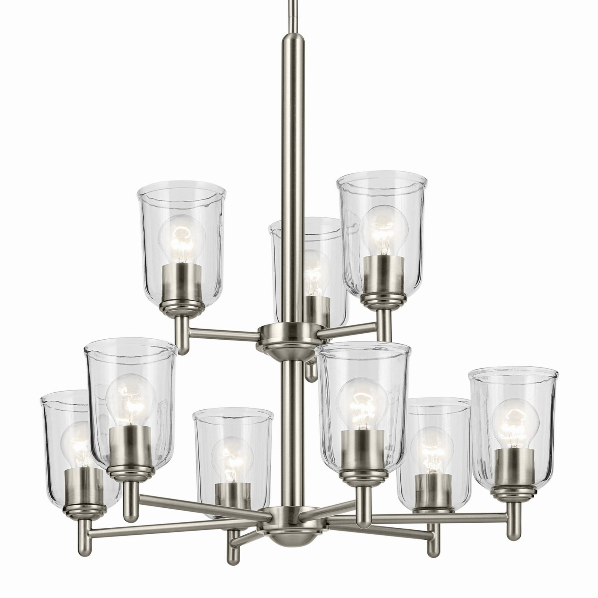 Shailene 27" 9-Light Chandelier, Brushed Nickel Finish, Clear Glass - Bees Lighting
