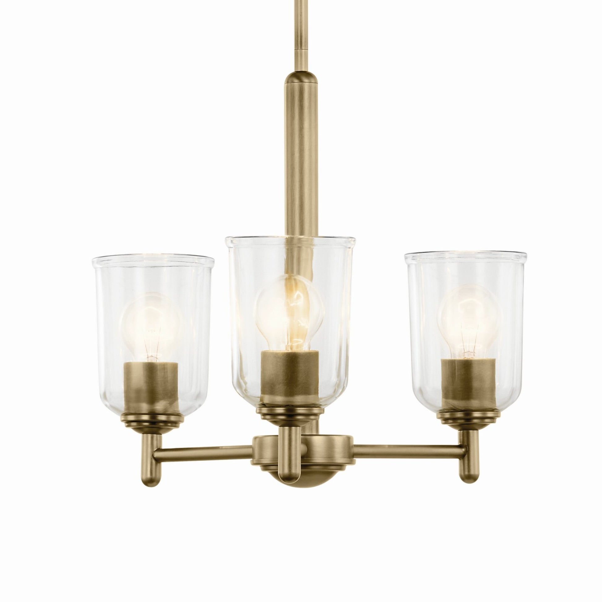 Shailene 18" 3-Light Mini Chandelier, Natural Brass Finish, Clear Glass - Bees Lighting