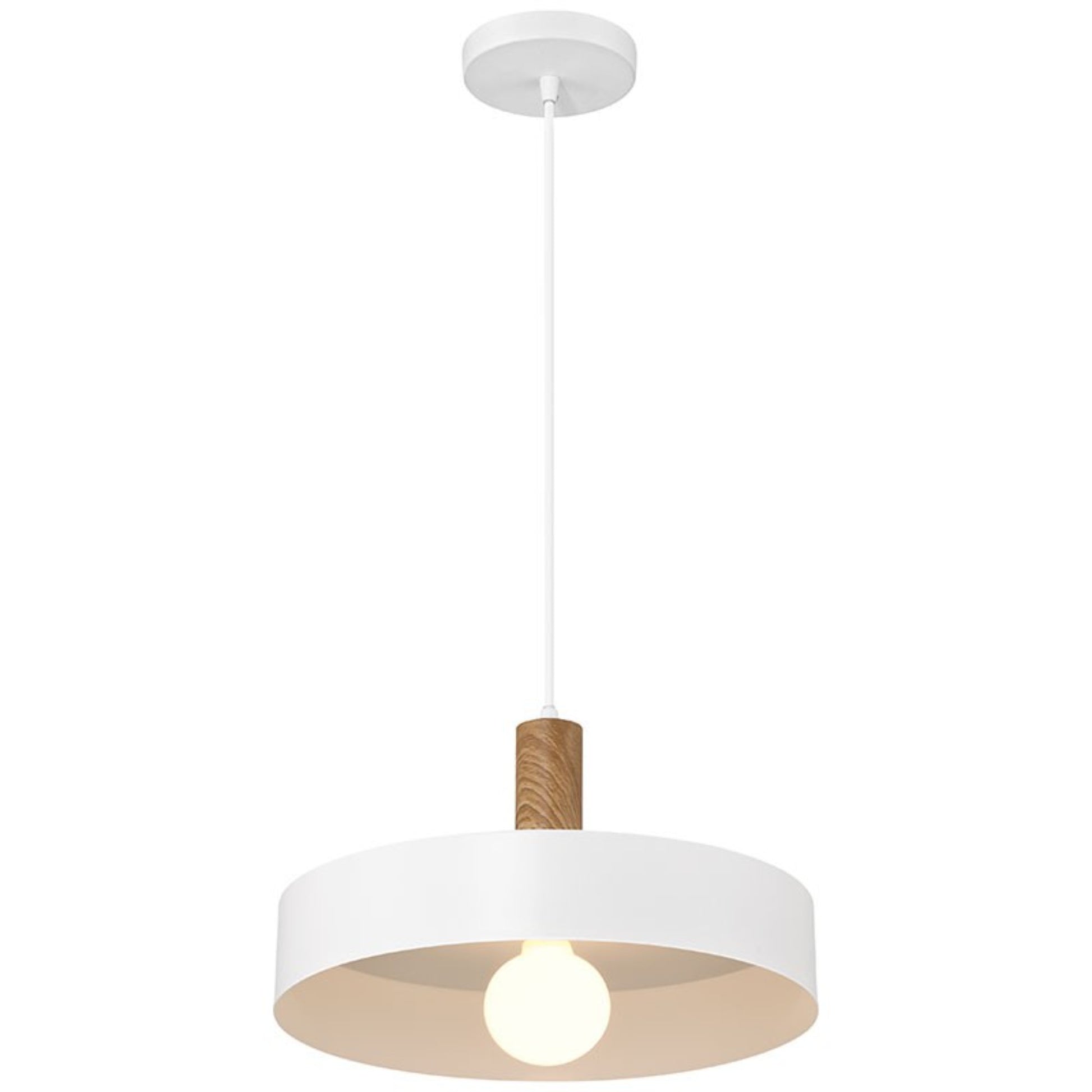 Slate 14" Pendant, White with Wood Grain Finish - Bees Lighting