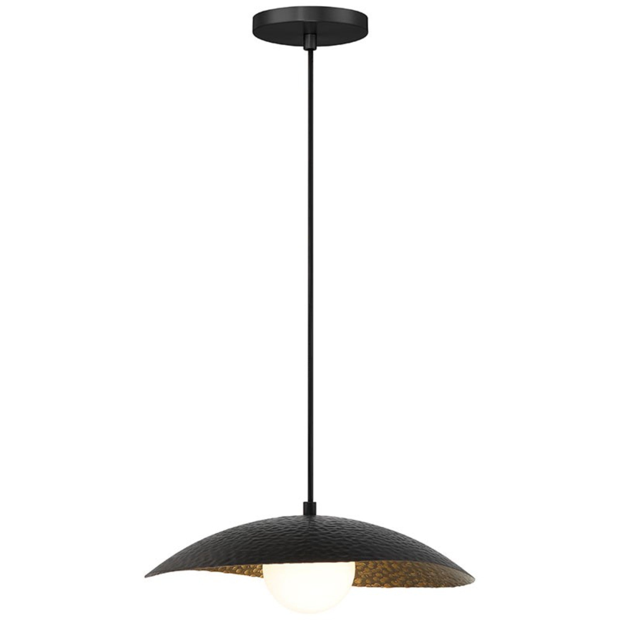 Yates 14" LED Pendant, Black with Antique Brushed Brass Finish