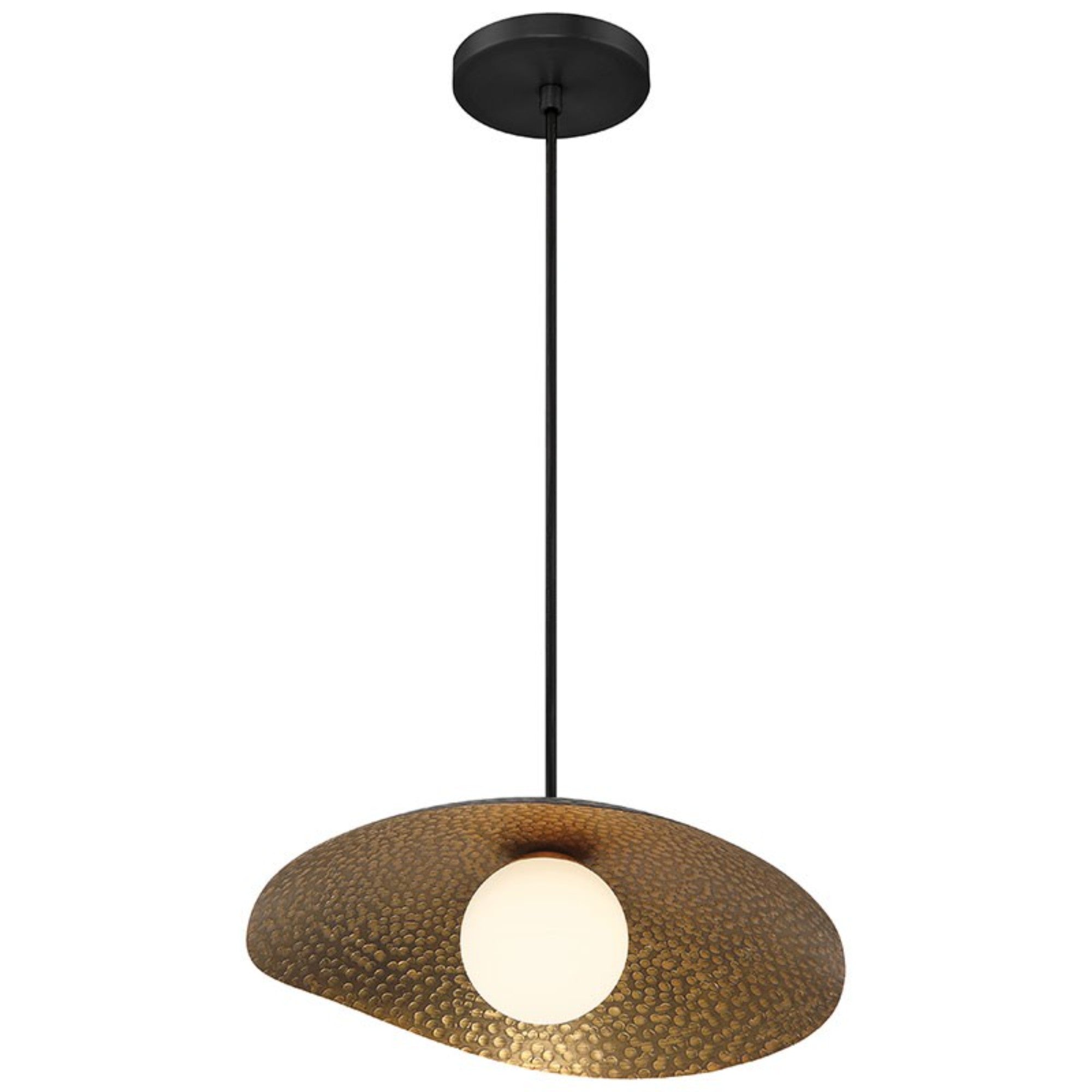 Yates 14" LED Pendant, Black with Antique Brushed Brass Finish