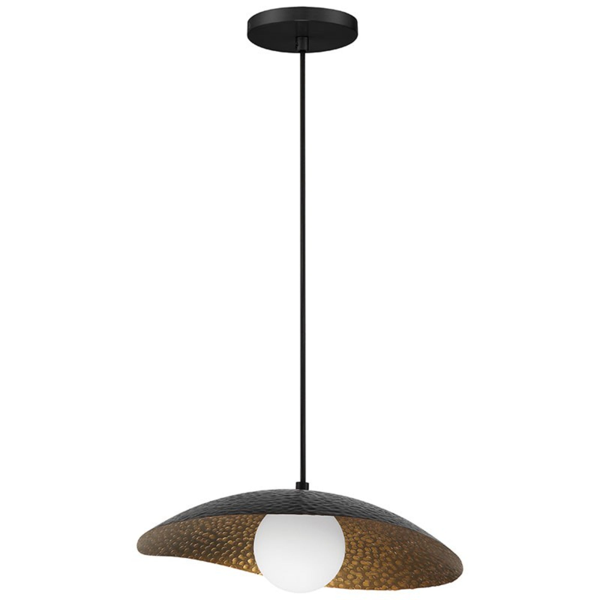 Yates 14" LED Pendant, Black with Antique Brushed Brass Finish