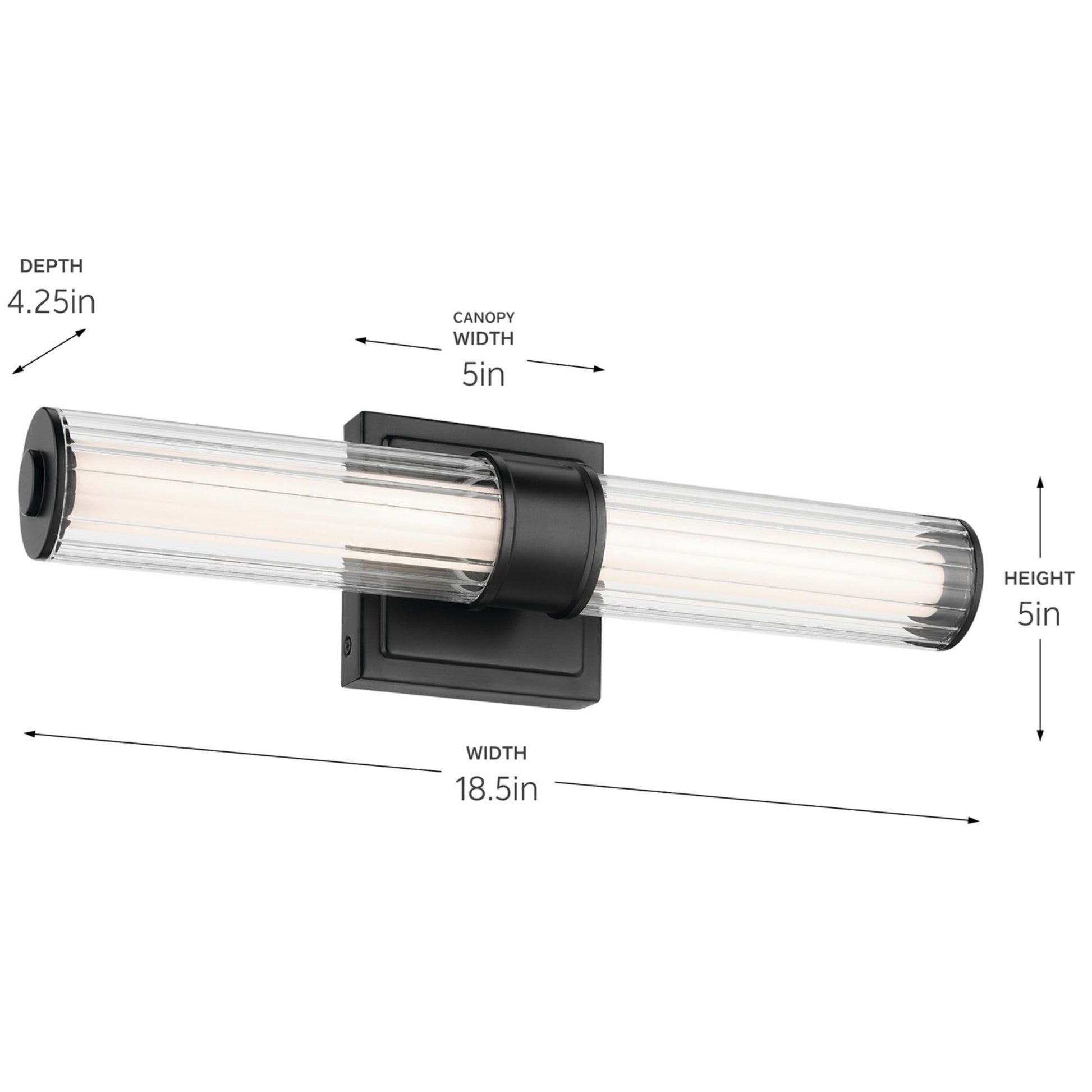 Laurene 19" LED Linear Bath Vanity, Black Finish, Fluted Glass - Bees Lighting