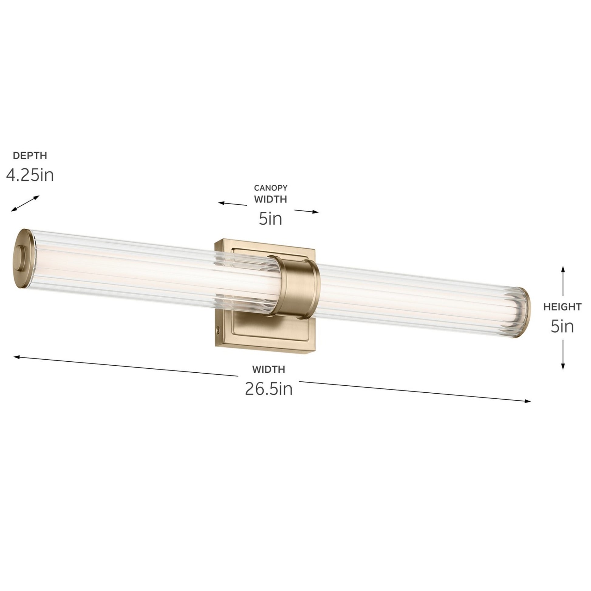 Laurene 27" LED Linear Bath Vanity, Champagne Bronze Finish, Fluted Glass - Bees Lighting
