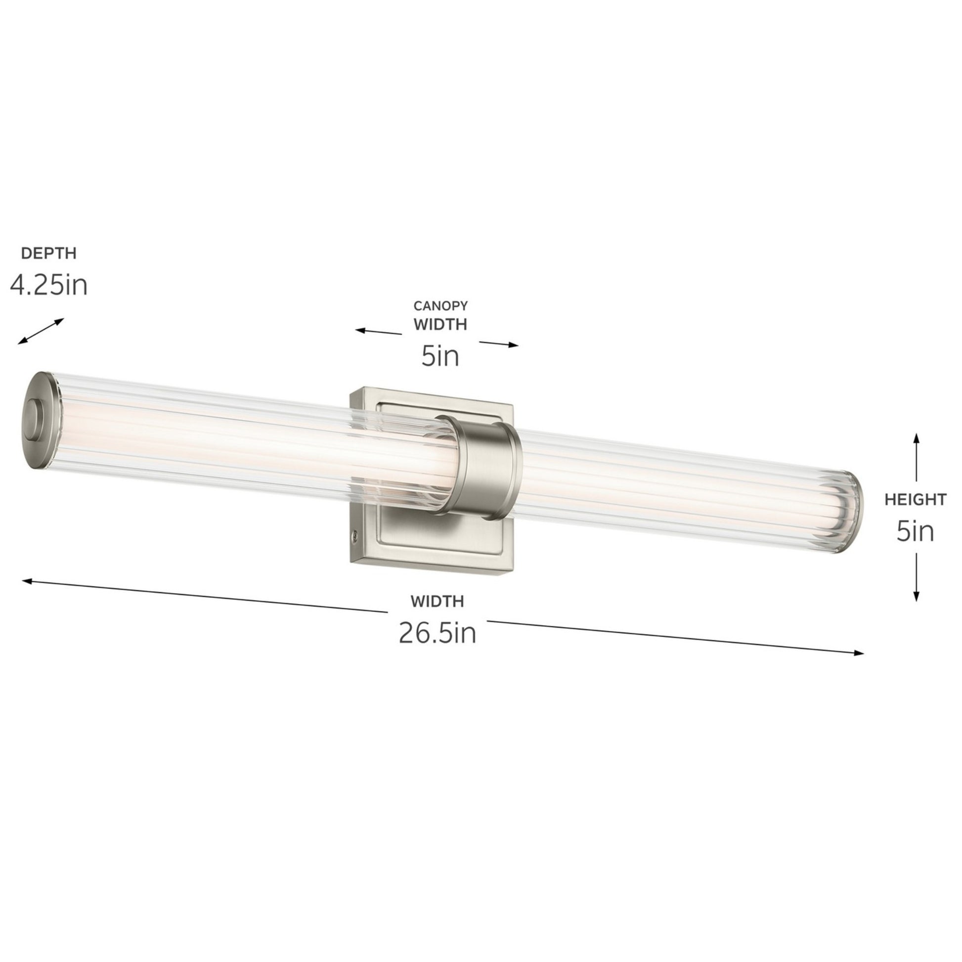 Laurene 27" LED Linear Bath Vanity, Brushed Nickel Finish, Fluted Glass - Bees Lighting